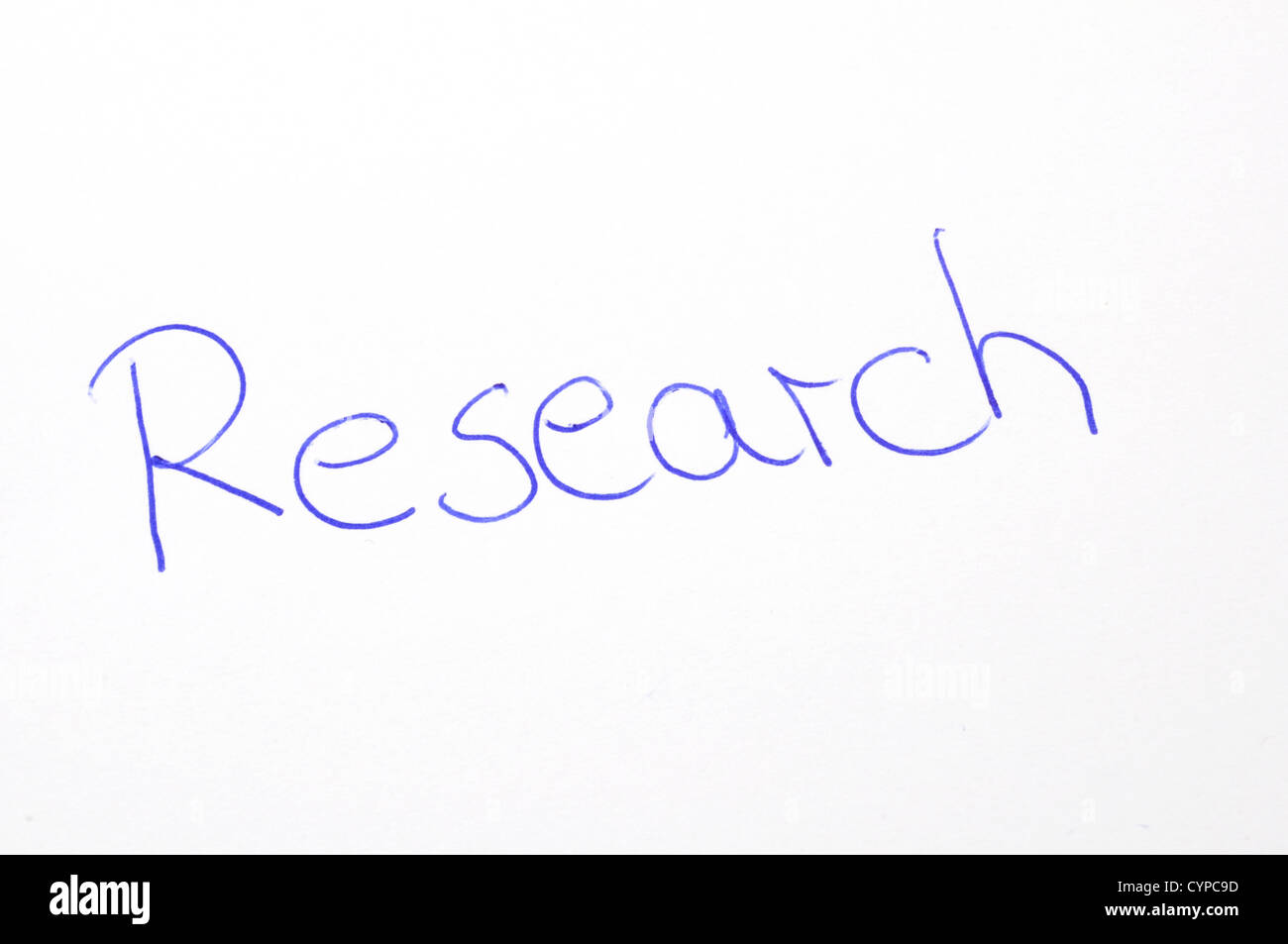 Concetto di ricerca con scrittura a mano carta e penna Foto Stock