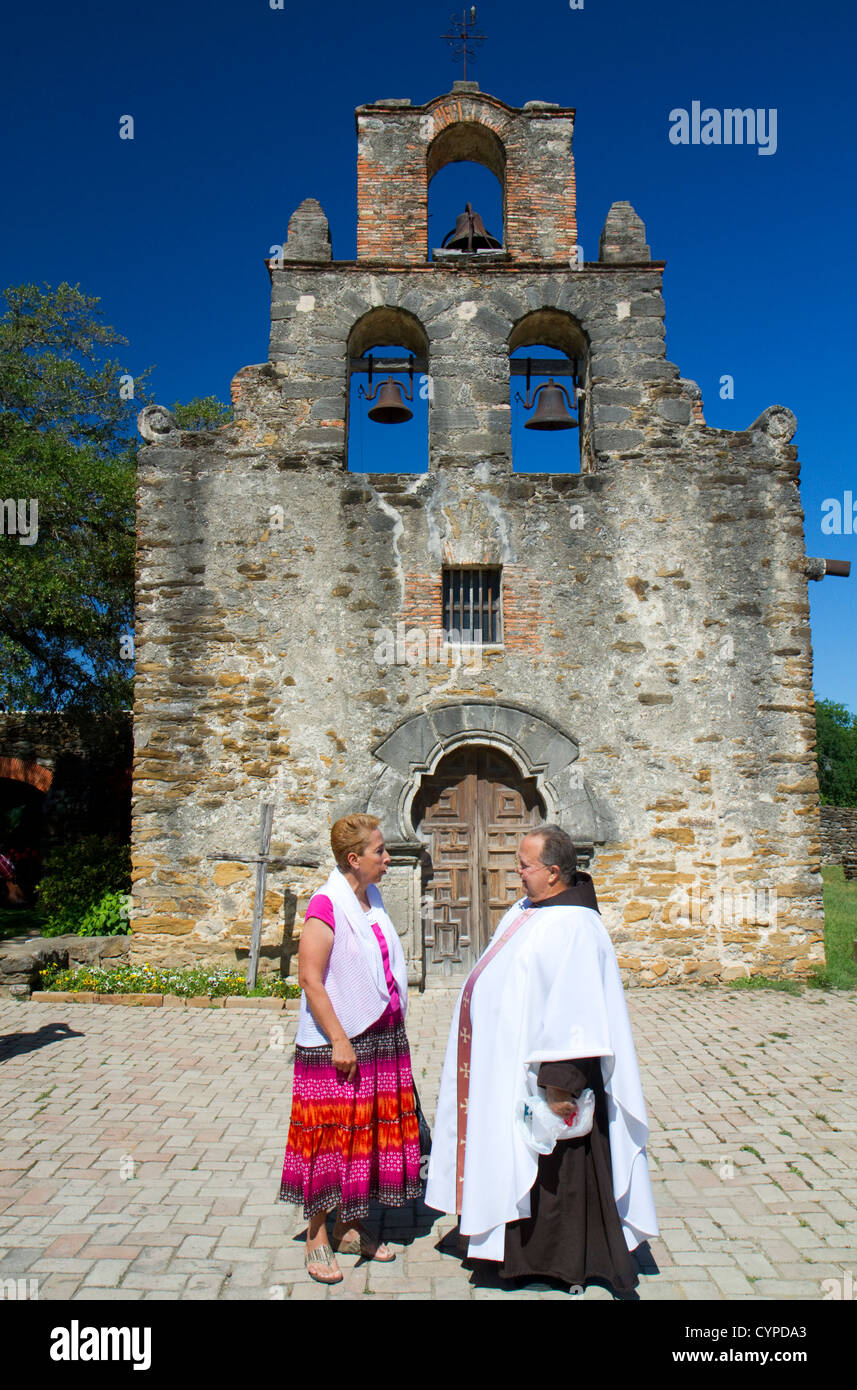 Missione Espada Chiesa a San Antonio Missions National Historical Park si trova a San Antonio, Texas, Stati Uniti d'America. Foto Stock