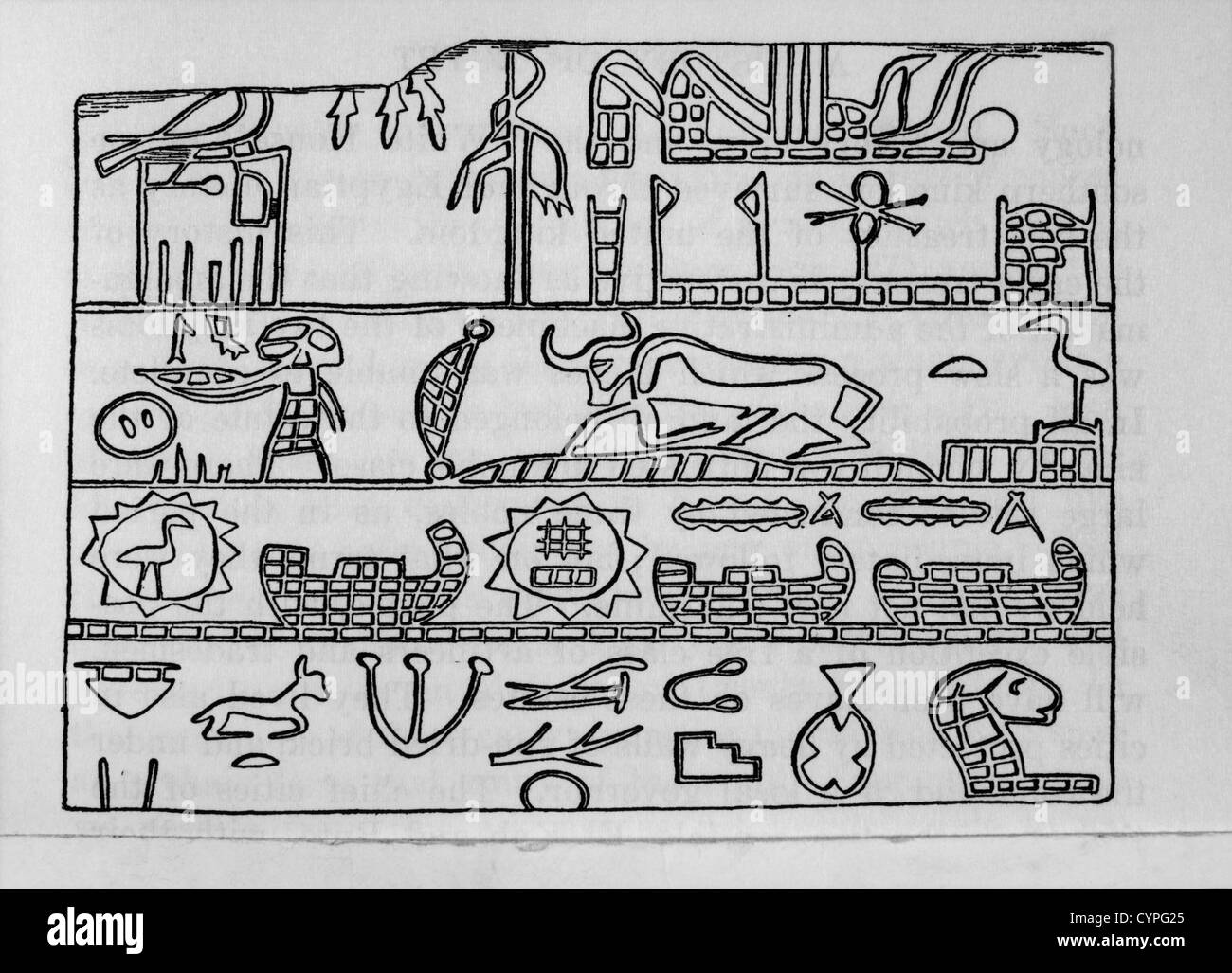 Iscrizione sulla tavoletta in ebano di Menes, prima dinastia egizia, 3400BC, uno dei primi esempi di geroglifici Foto Stock
