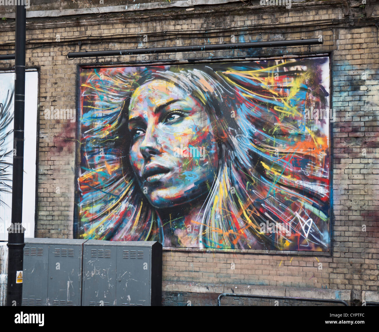 Arte di strada da David Walker nell'east end di Londra Foto Stock