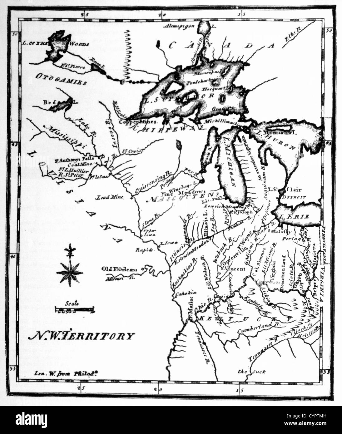 Territori del nord-ovest mappa da Stati Uniti dizionario geografico, Philadelphia, Pennsylvania, USA, incisione, circa 1795 Foto Stock