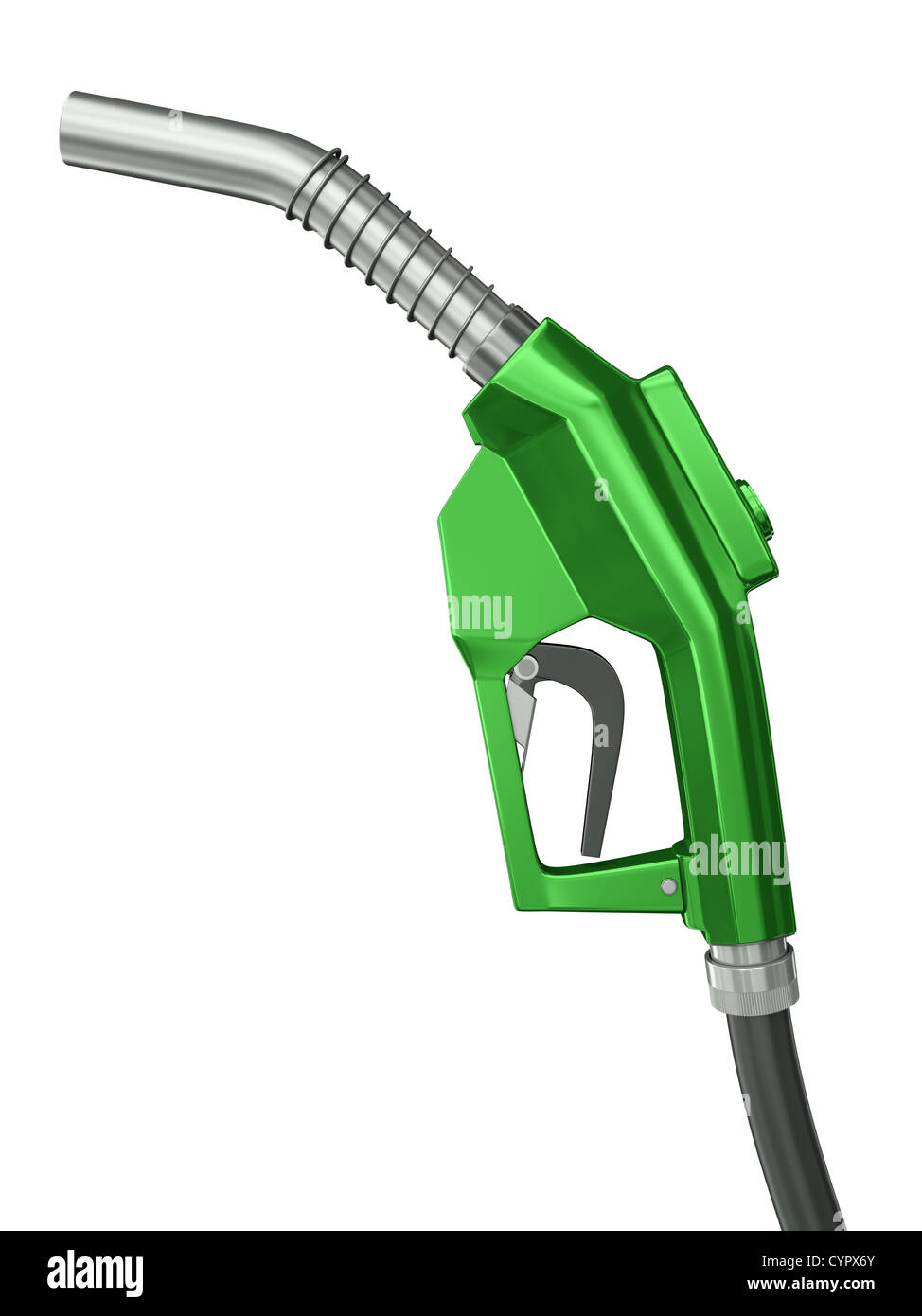 Green gas ugello della pompa isolati su sfondo bianco. 3D render. Foto Stock