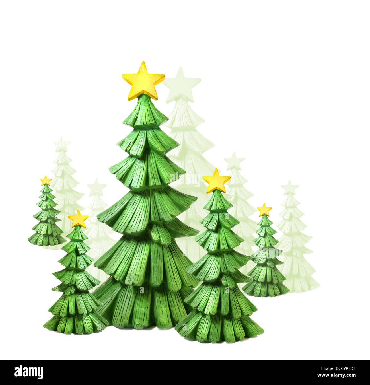 Whimsical di alberi di Natale contro uno sfondo bianco Foto Stock