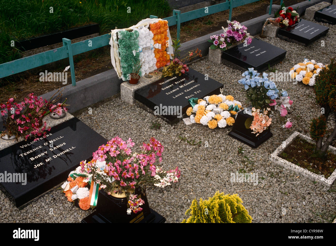 Le tombe di repubblicana irlandese scioperanti della fame nel cimitero di Milltown, Belfast. Foto Stock