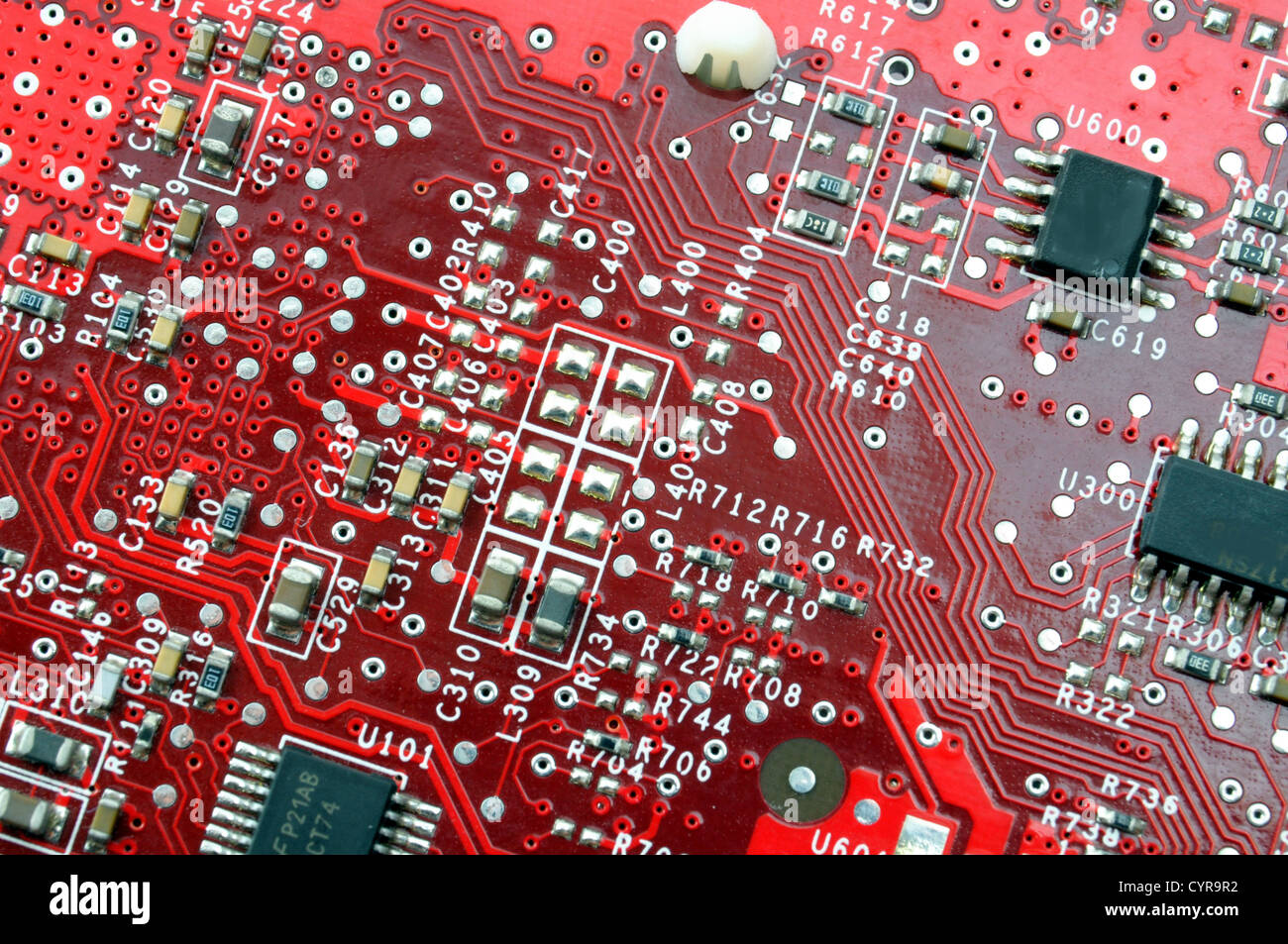 Scheda computer e hardware del processore sfondo elettronico Foto Stock