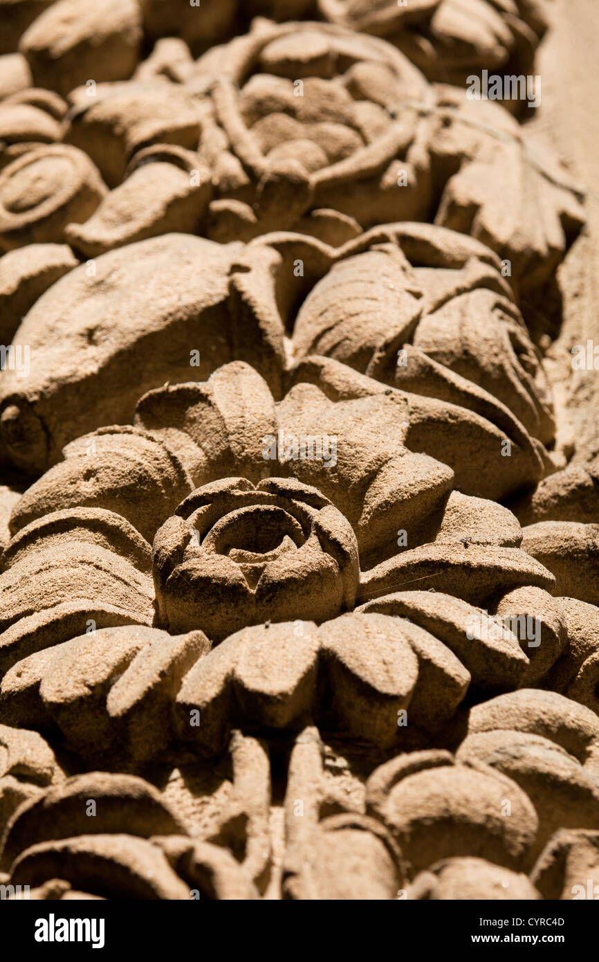 Melbourne edifici storici dettagli della pietra che intaglia riprese ravvicinate scolpiti fiori e frutti rose ecc. Foto Stock