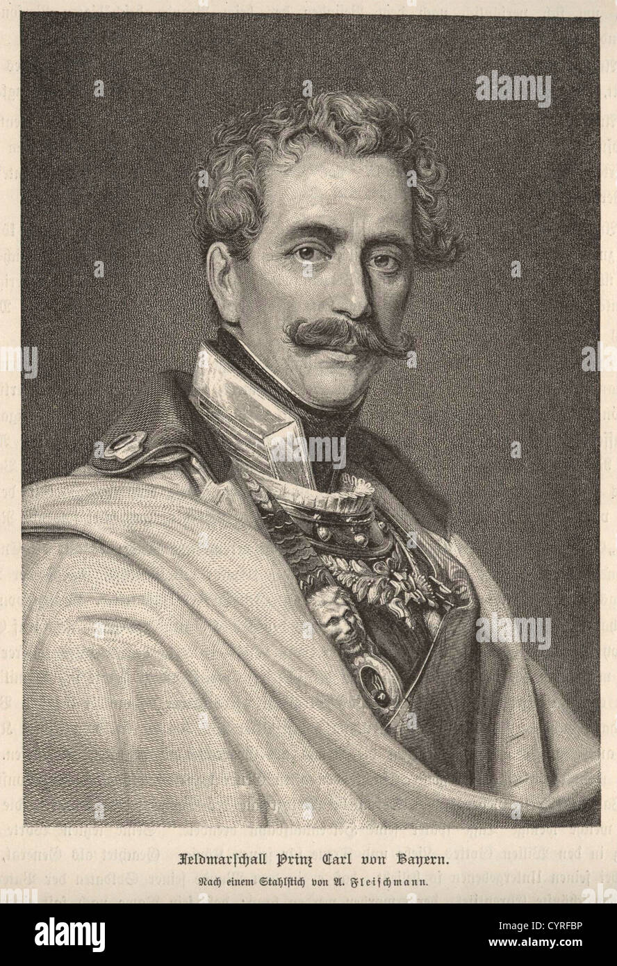 Valigetta del Principe Carlo di Baviera (1795 - 1875), circa 1830 pelle nera del Marocco, serratura in ferro con chiave, angoli in ottone, cinturino di chiusura in pelle, sopra la serratura l'iscrizione in rilievo oro 'Sua altezza reale, Il principe Più Sereno Karl di Baviera'. 30 x 42 cm. Forti segni di usura. Karl Theodor Maximilian August Principe di Baviera era il figlio minore del primo re bavarese Massimiliano e fratello di Ludwig I. prese parte alle Guerre di Liberazione nel 1813, rifiutò l'offerta di diventare re di Grecia, fu nominato per campo maresciallo e ispettore del, Foto Stock