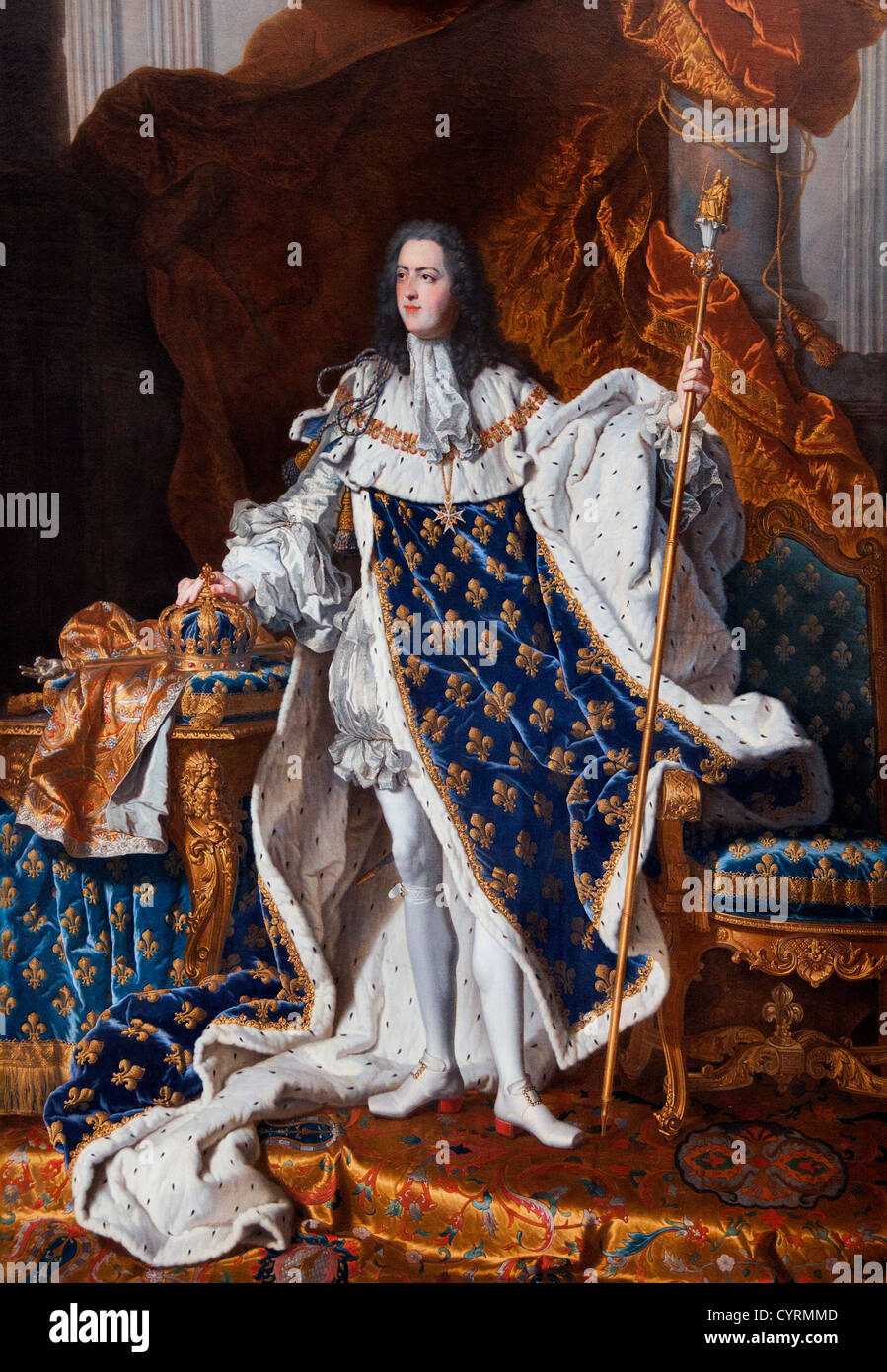 Roi re Louis XV 1710-74 nelle vesti di incoronazione 1742 Hyacinthe Rigaud Il duomo 1659-1743 Francia - Francese Foto Stock