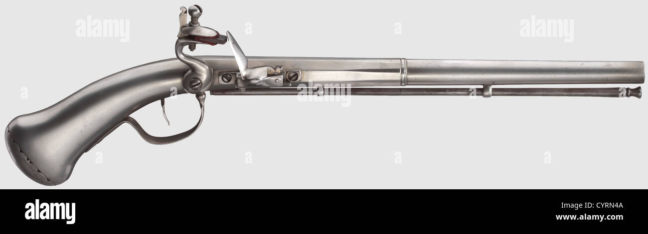 Una pistola di flintlock interamente in metallo tedesco/olandese, circa 1660. Cilindro a due stadi, ottagonale poi rotondo dopo una cintura, con foro liscio in calibro 13 mm. Bloccaggio esterno,molla principale sulla piastra laterale(con una vecchia riparazione),dado e barra di azionamento caricata a molla. L'impugnatura forgiata e appiattita lateralmente,tappo di presa avvitato con bordo tagliato. Bastone di ferro. Lunghezza 46 cm, storico, storico, 17 ° secolo, pistola civile, pistole civili, portatile, pistola, armi da fuoco, armi da fuoco, armi da fuoco, armi, armi, arma, armi, oggetti, fermi, ritaglio, taglio-o, diritti aggiuntivi-clearences-non disponibile Foto Stock Una pistola di flintlock interamente in metallo tedesco/olandese, circa 1660. Cilindro a due stadi, ottagonale poi rotondo dopo una cintura, con foro liscio in calibro 13 mm. Bloccaggio esterno,molla principale sulla piastra laterale(con una vecchia riparazione),dado e barra di azionamento caricata a molla. L'impugnatura forgiata e appiattita lateralmente,tappo di presa avvitato con bordo tagliato. Bastone di ferro. Lunghezza 46 cm, storico, storico, 17 ° secolo, pistola civile, pistole civili, portatile, pistola, armi da fuoco, armi da fuoco, armi da fuoco, armi, armi, arma, armi, oggetti, fermi, ritaglio, taglio-o, diritti aggiuntivi-clearences-non disponibile Foto Stock