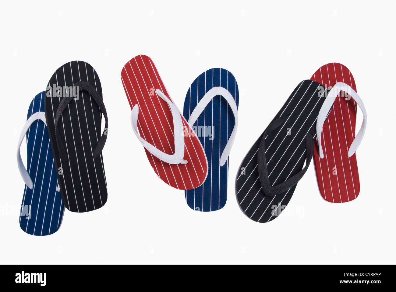 Close-up di tre coppie di flip-flop Foto Stock