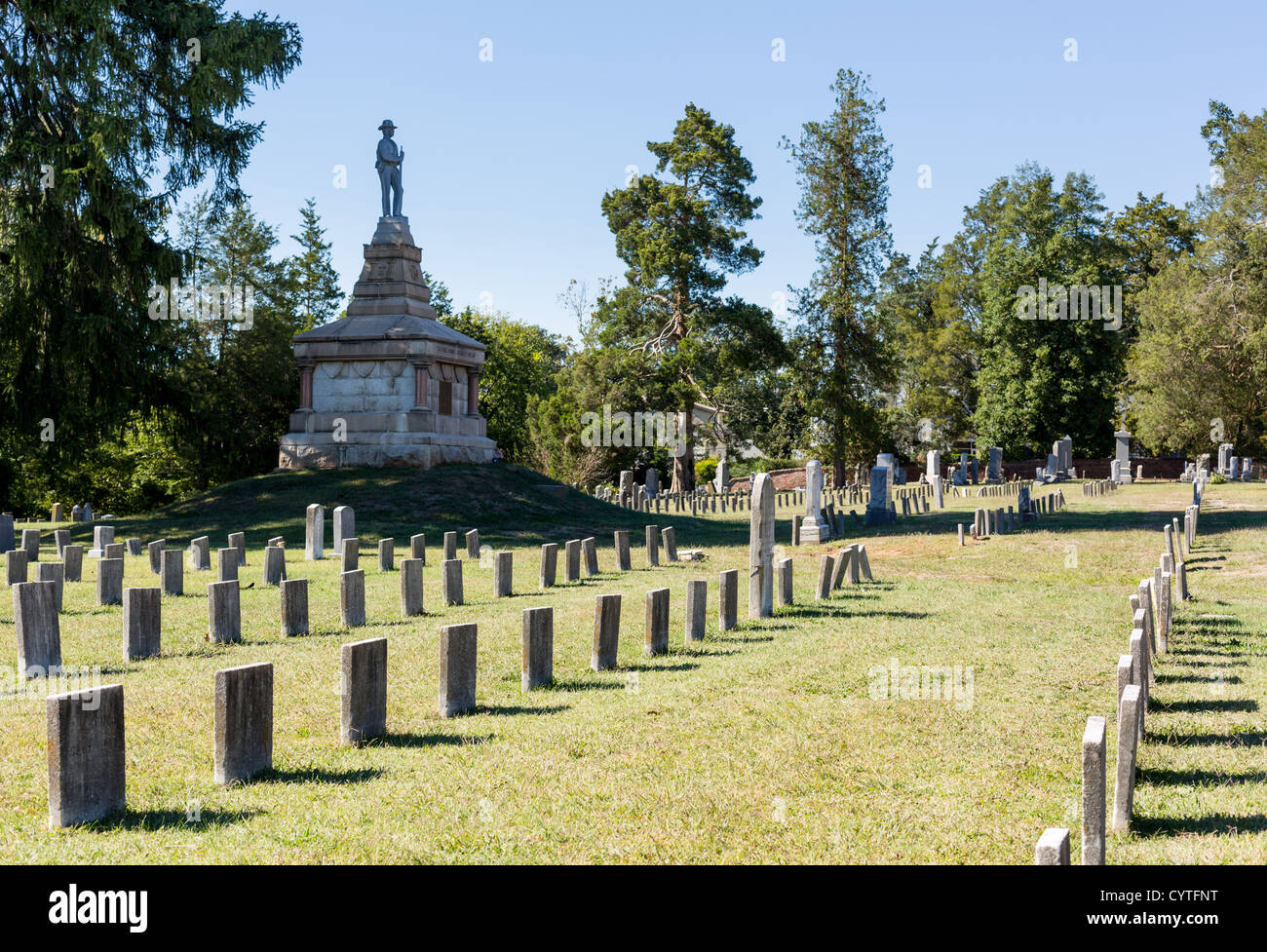 Lapidi nel cimitero di confederati di Fredericksburg e Spotsylvania Foto Stock