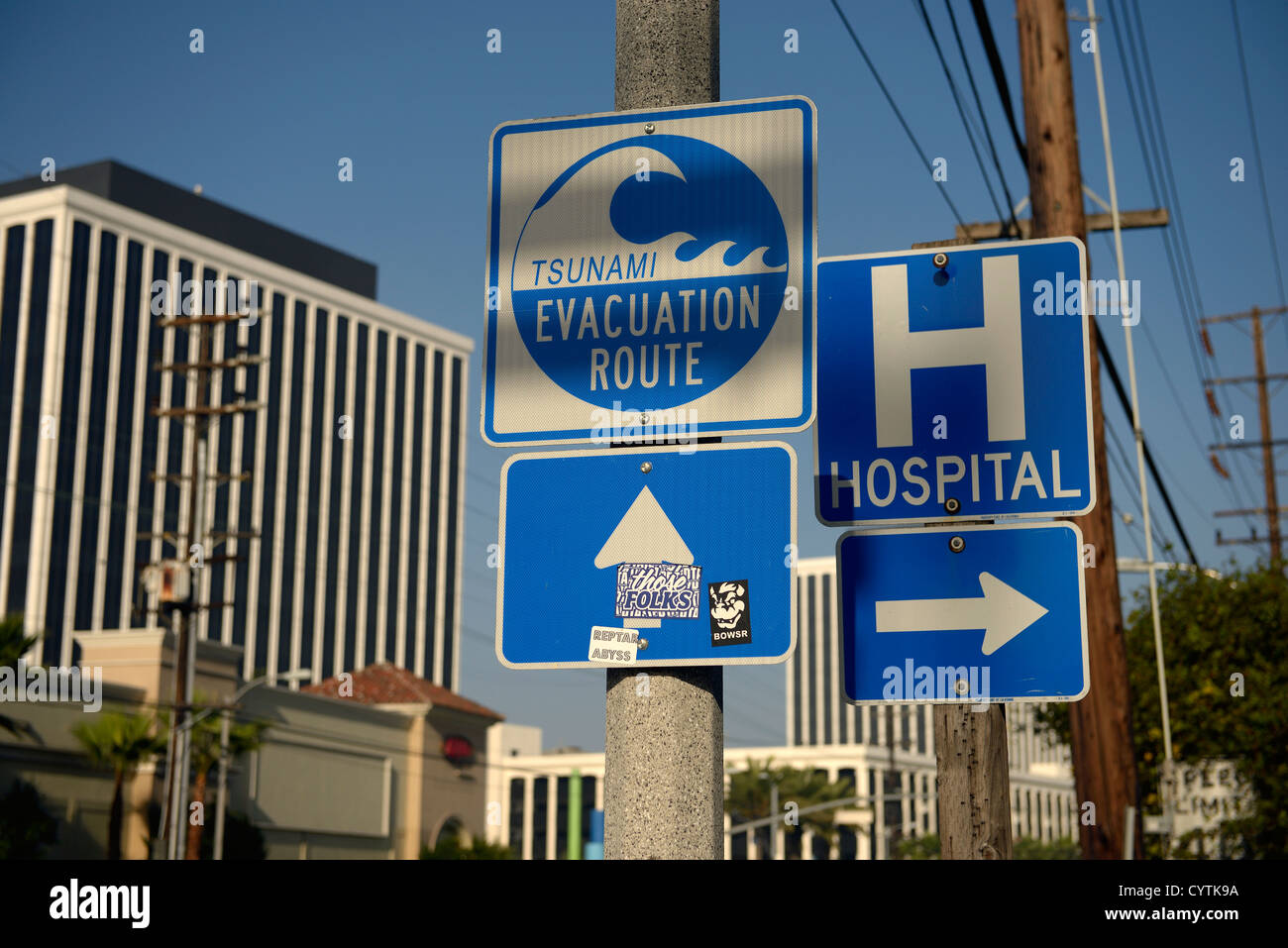 Allarme tsunami segno Los Angeles Stati Uniti d'America Foto Stock