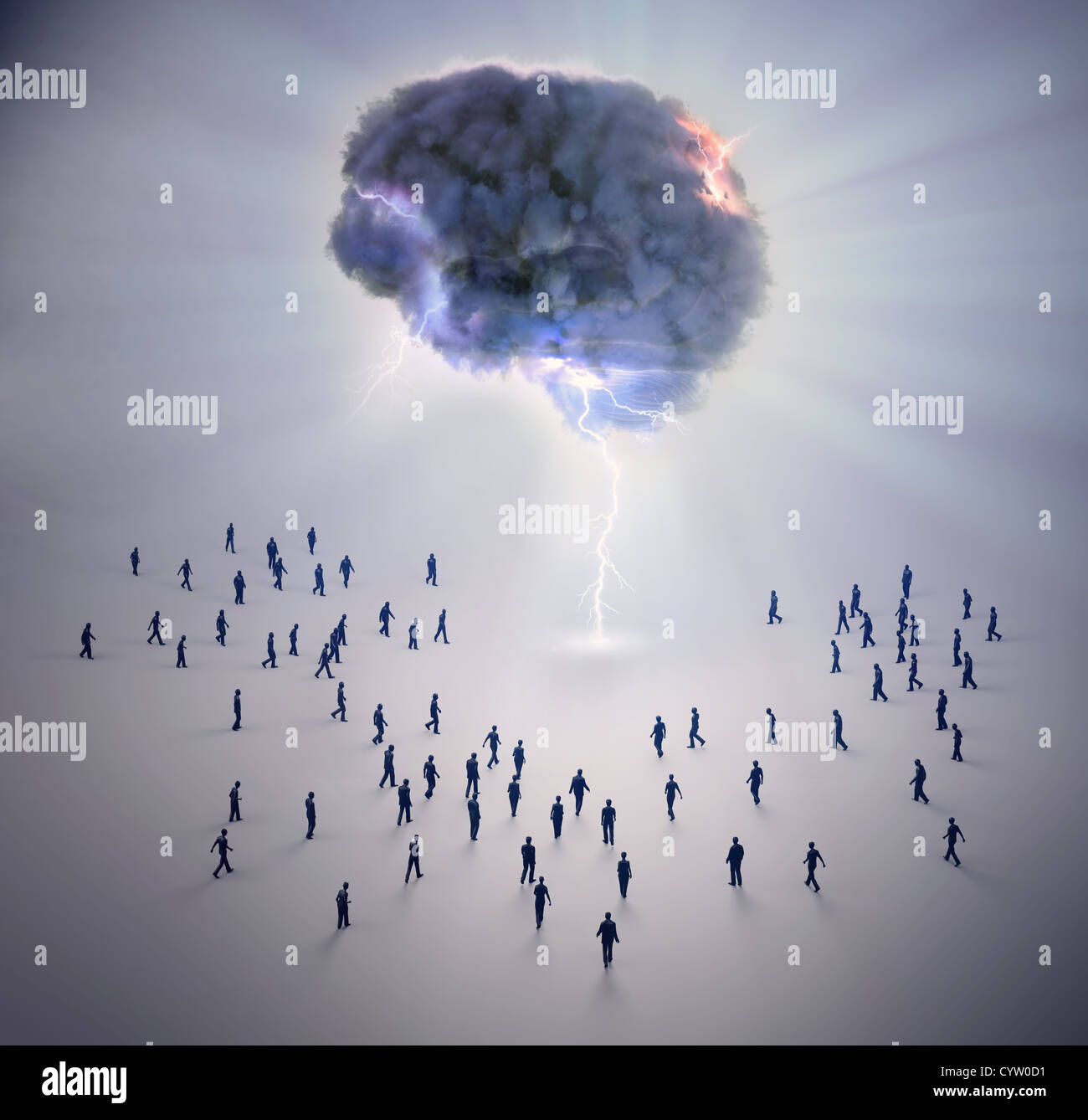 Piccola gente camminare in un brain storm Foto Stock