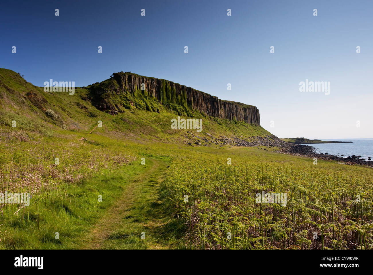 Vista del punto di Drumadoon, un punto di riferimento costiero vicino Blackwaterfoot, Isle of Arran, Scotland, Regno Unito Foto Stock