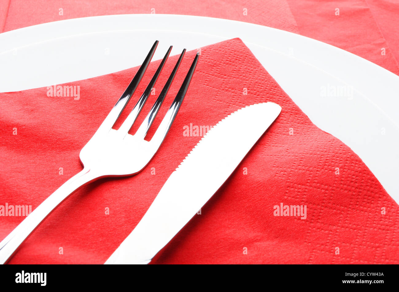 Coltello e forchetta che mostra il cibo o il concetto di ristorante Foto Stock