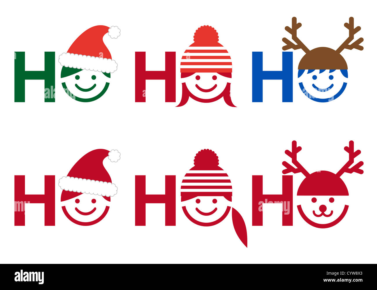 Ho ho ho Natale carta con persone facce icona Foto Stock