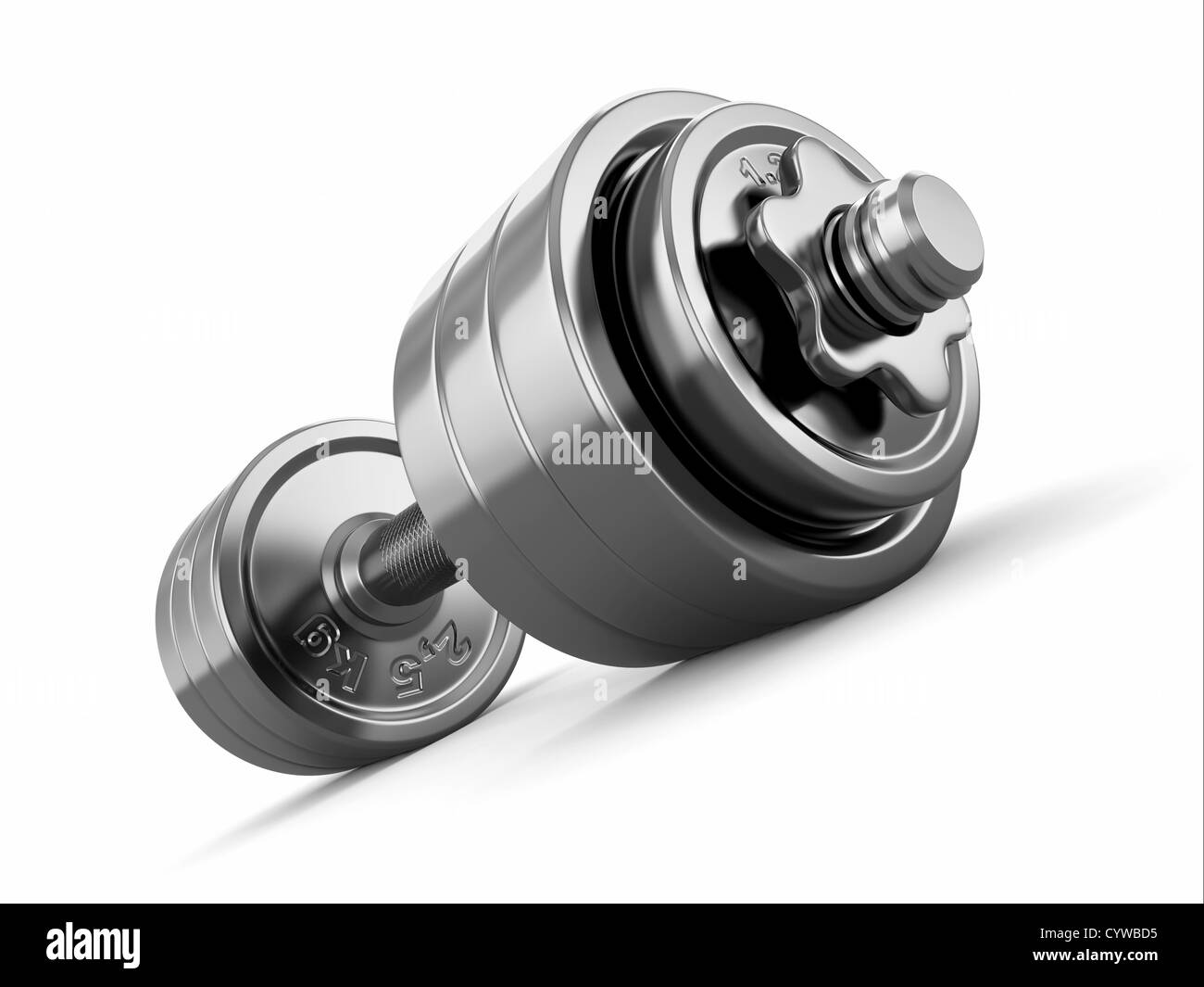 Ferro da stiro con manubri peso su sfondo bianco. 3d Foto Stock