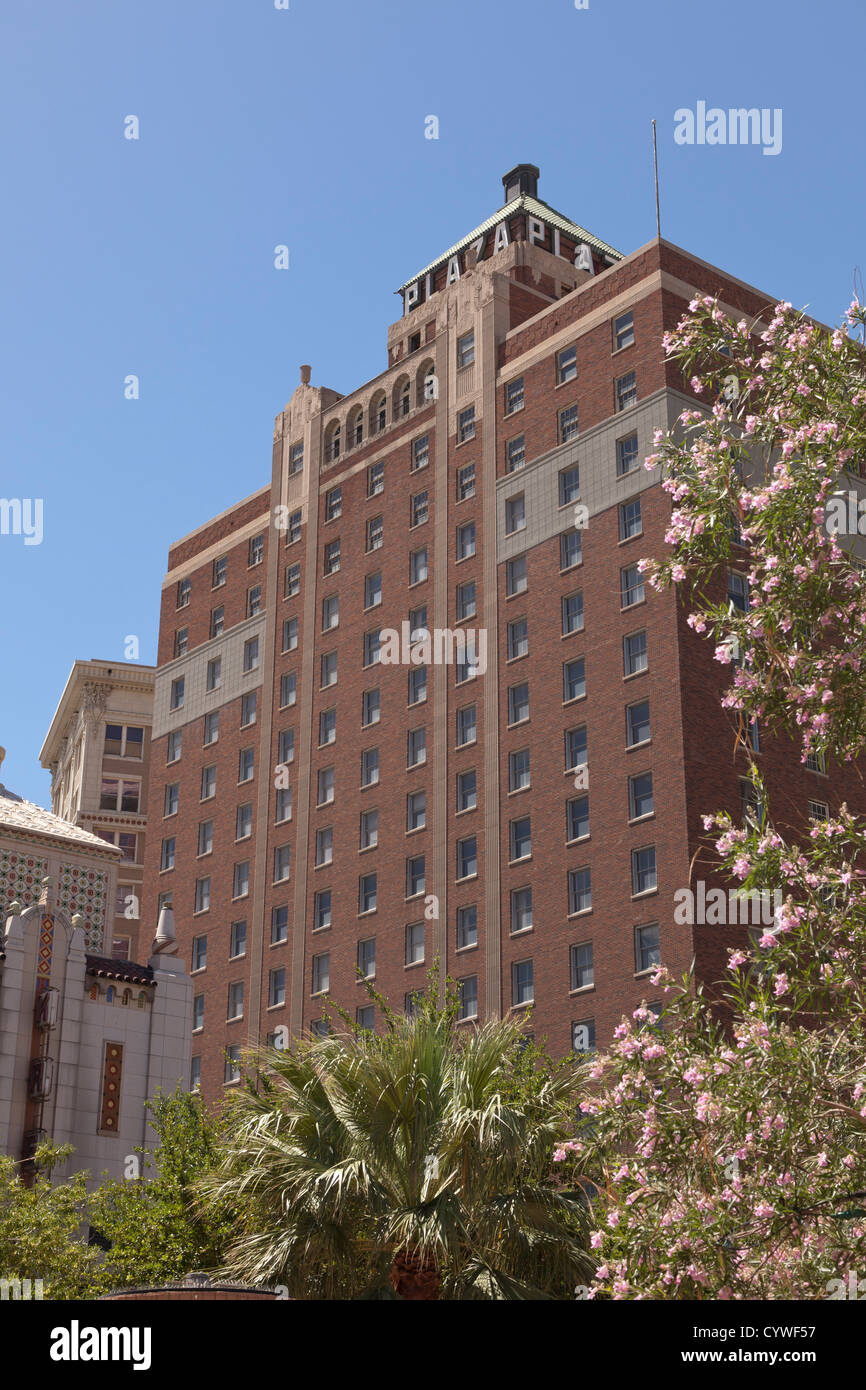 Vista del Plaza Hotel dal centro di El Paso, Texas Foto Stock