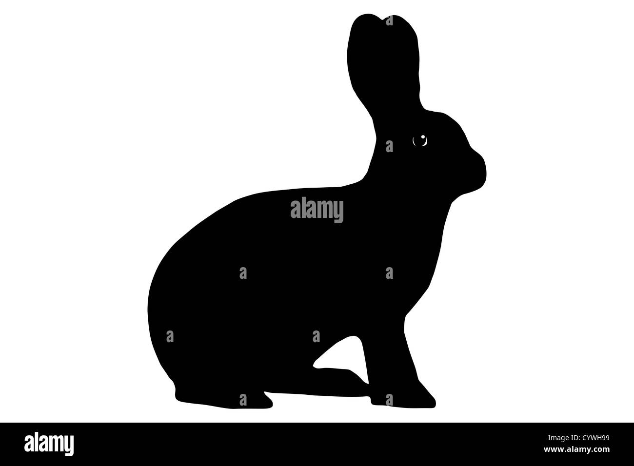 Una silhouette di un isolato di coniglio contro uno sfondo bianco Foto Stock