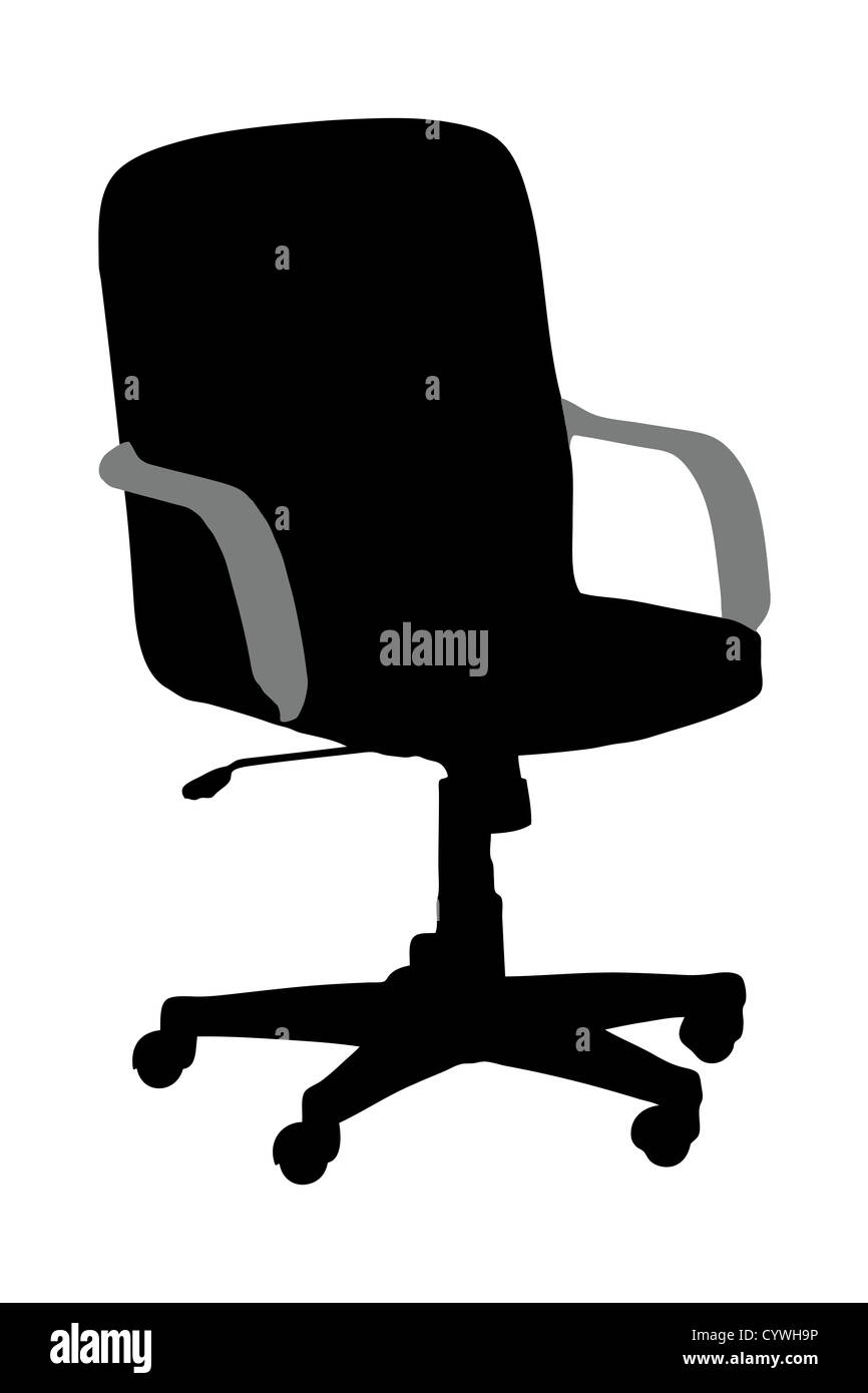Una silhouette di una sedia per ufficio isolata contro uno sfondo bianco Foto Stock