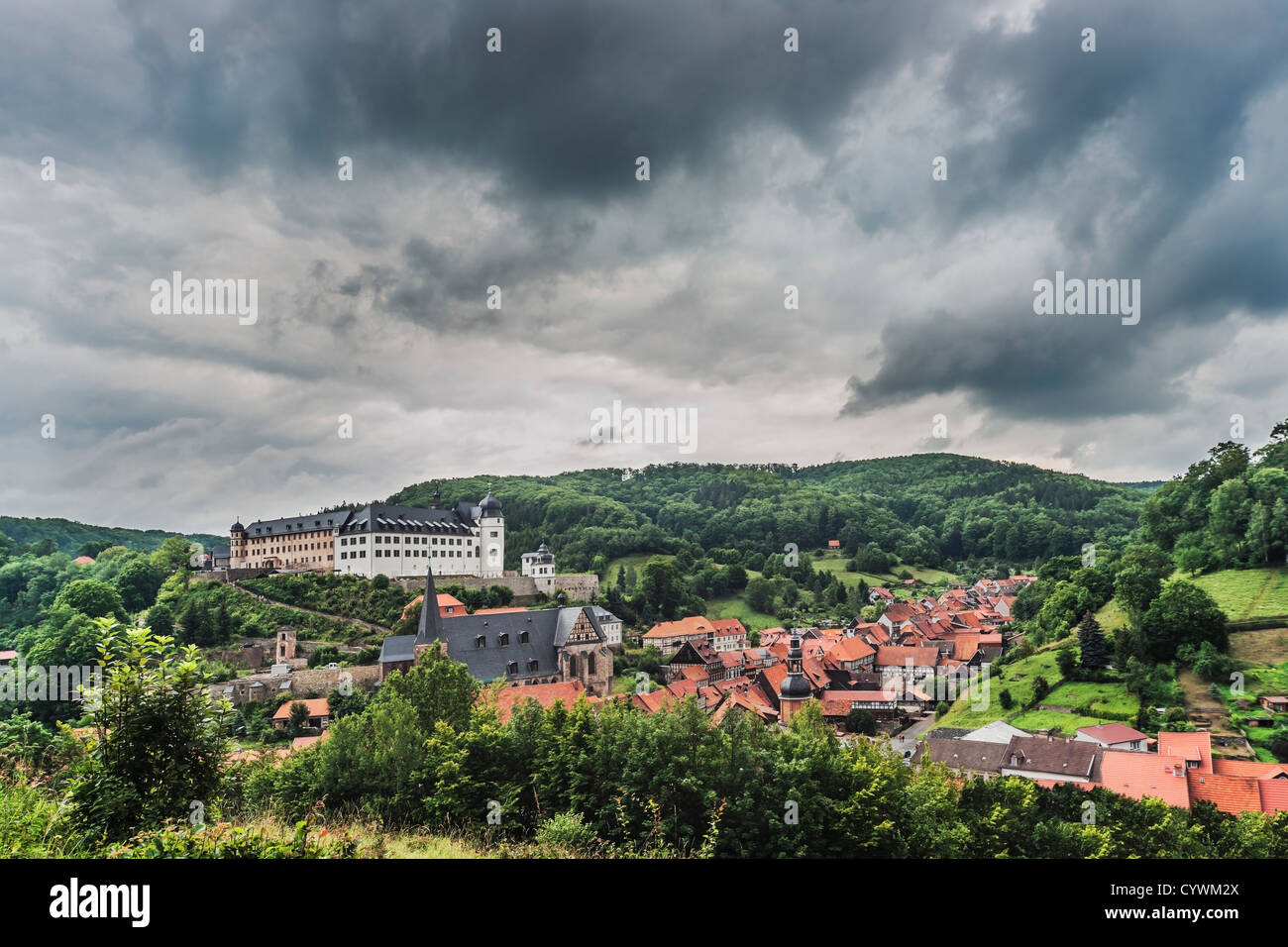 Città e castello Stolberg/Harz, comune Suedharz, Mansfeld-Suedharz, Sassonia-Anhalt, Germania, Europa Foto Stock