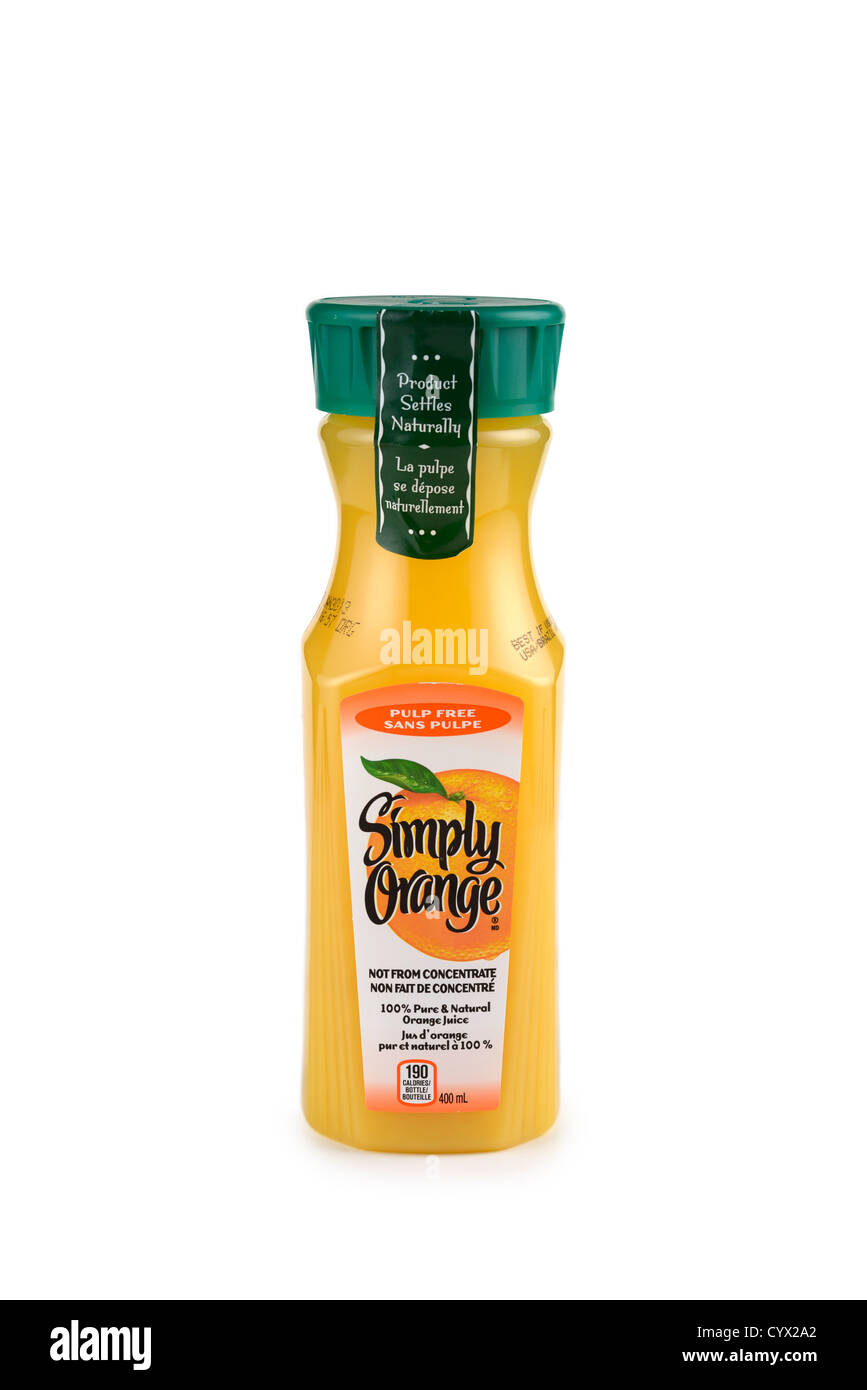Succo di arancia, bottiglia di pasta libera Foto Stock
