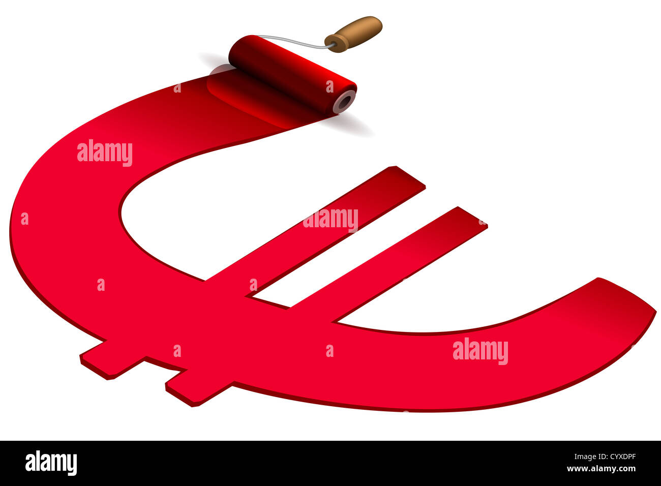 Illustrazione della pittura di euro mediante rullo su sfondo bianco Foto Stock