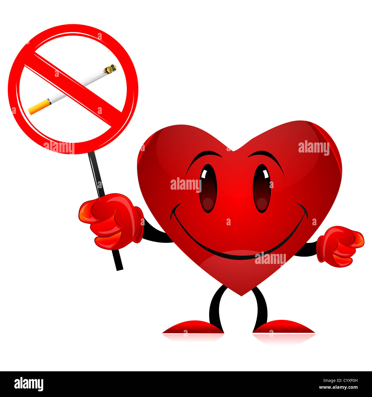 Illustrazione del diavolo nel cuore con nessun tag per fumatori su sfondo bianco Foto Stock