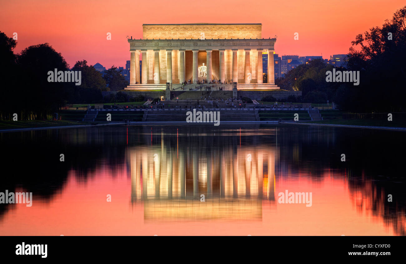 Lincoln Memorial al tramonto a Washington DC, Stati Uniti d'America Foto Stock