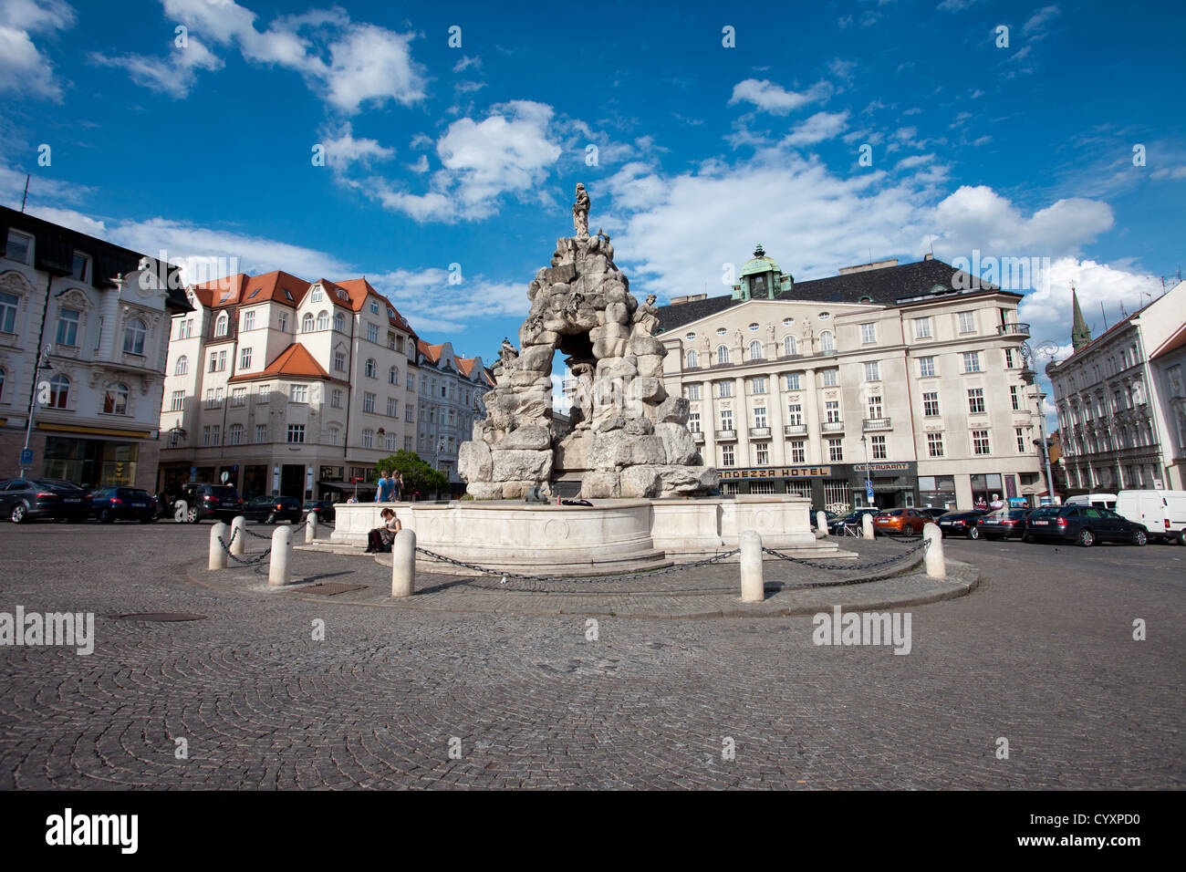 ** Editoriale Maggio 6, 2012: Brno, Repubblica Ceca: Parnas Fontana (costruito alla fine del XVII secolo) a Brno città vecchia Foto Stock