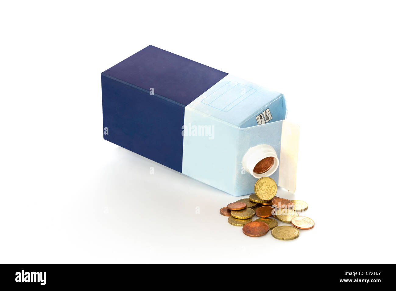 Misto di monete in euro di cartone, mezzo litro Foto Stock