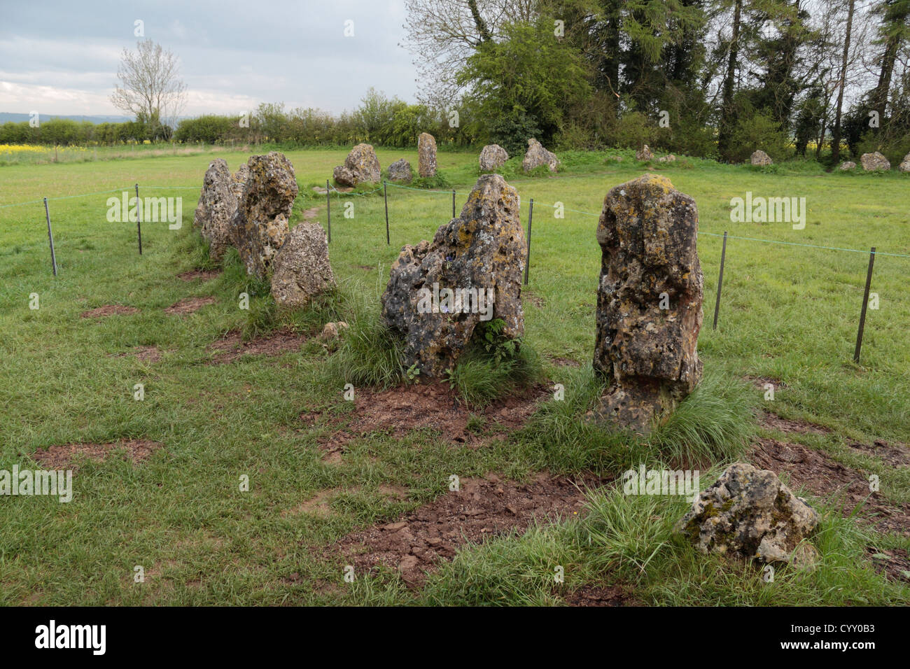 Gli uomini del re stone circle, parte dell'Rollright Stones, vicino a Chipping Norton, Oxfordshire, Regno Unito. Foto Stock