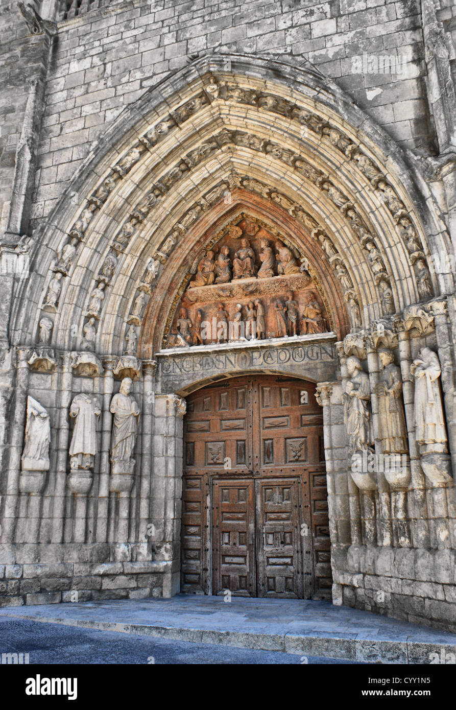 La vecchia porta della Cattedrale di Burgos, Spagna Foto Stock