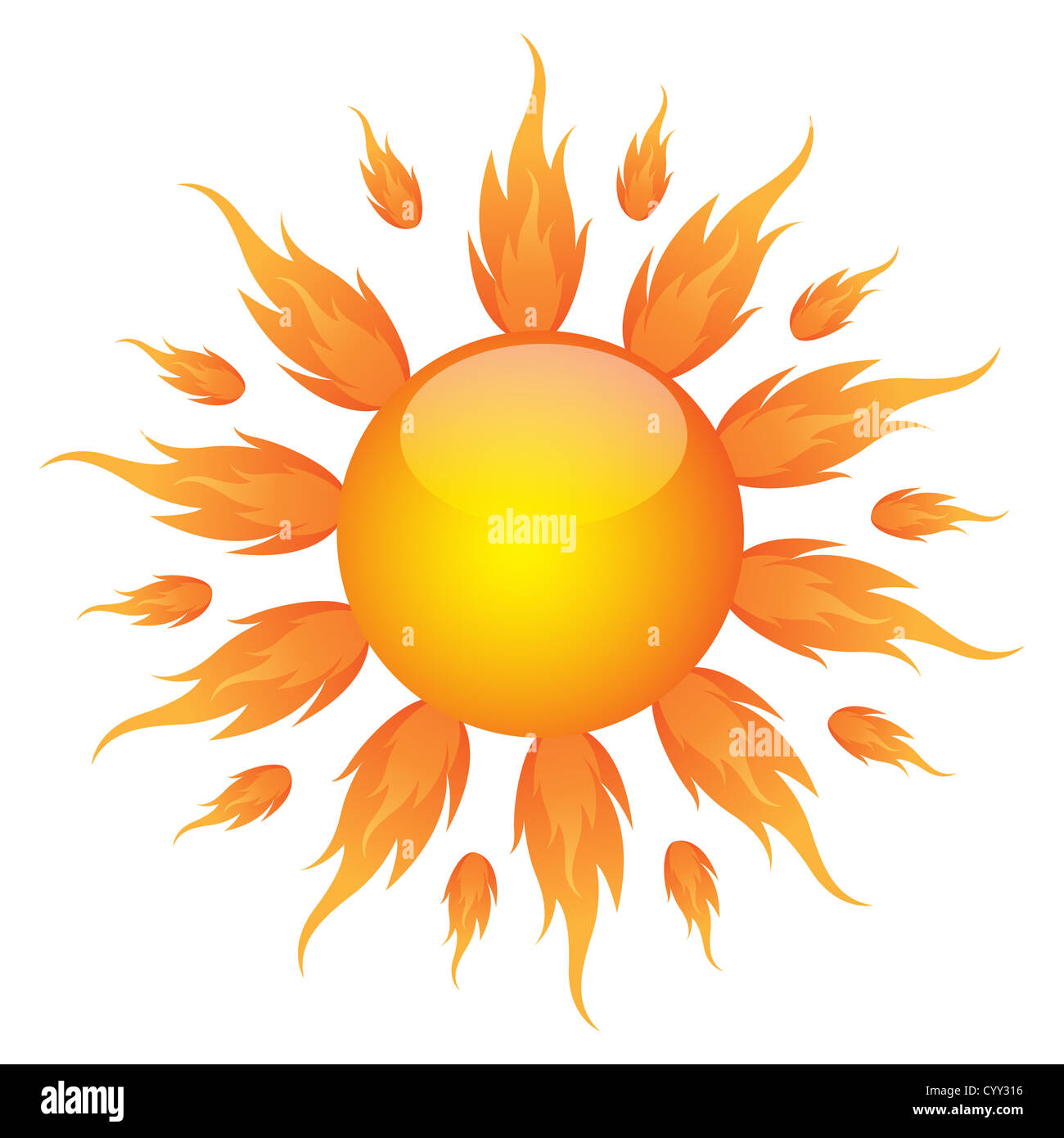 Illustrazione di sole bruciante su sfondo isolato Foto Stock