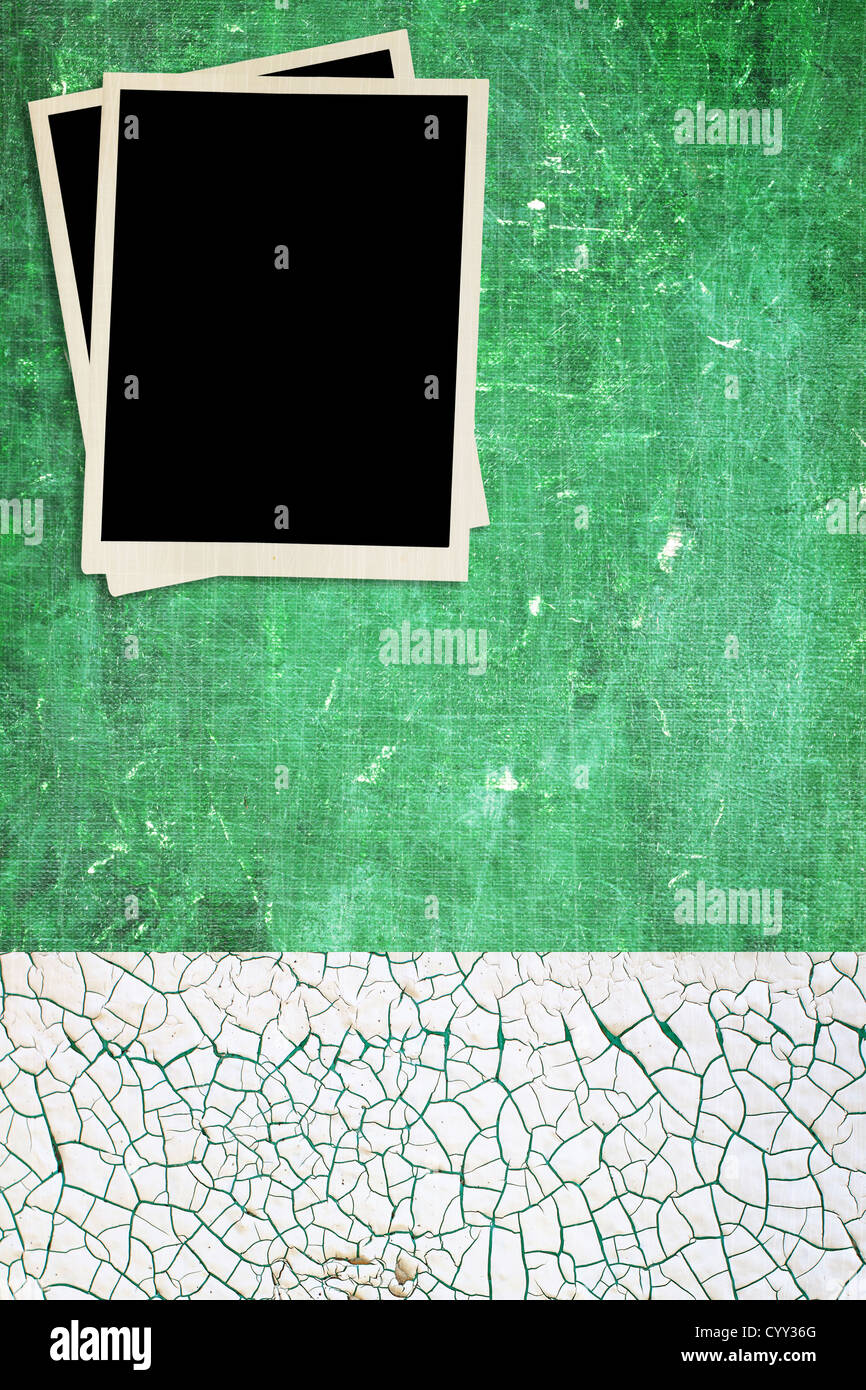 Grungy sfondo verde con foto in bianco. Foto Stock