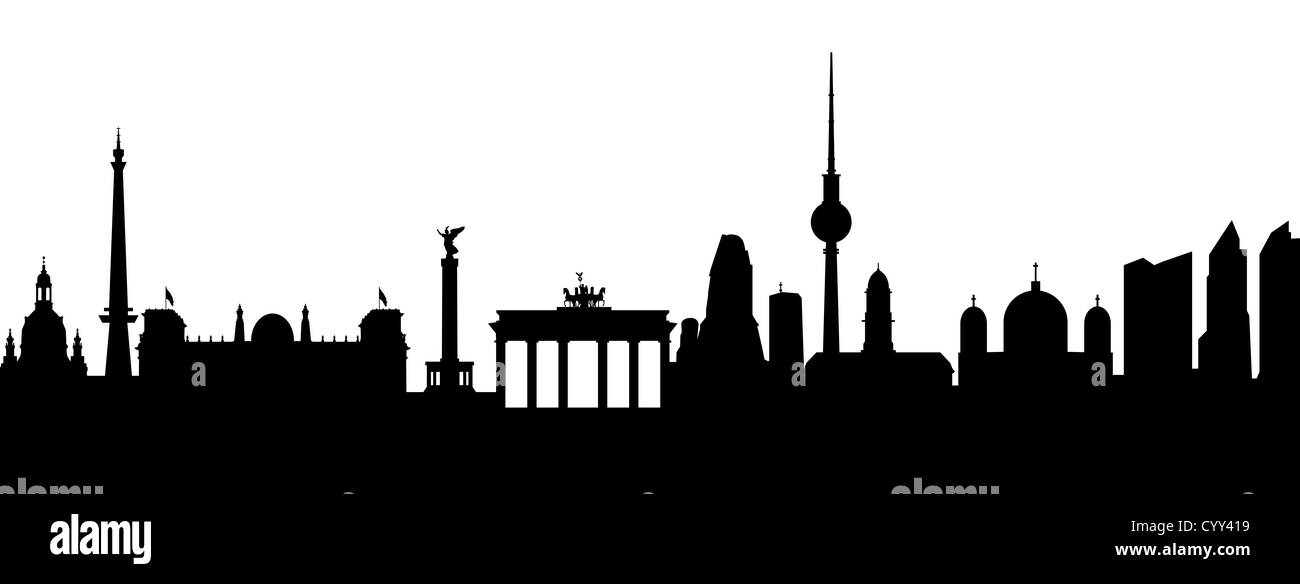 Silhouette di Berlino nero su bianco Foto Stock