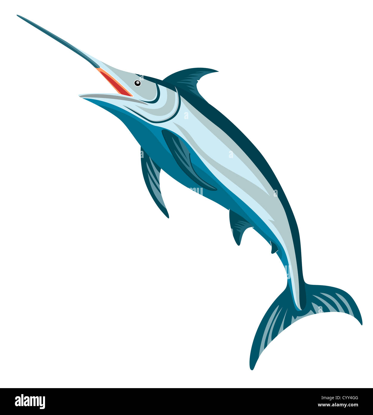 Illustrazione di un marlin azzurro Pesce jumping fatto in stile retrò. Foto Stock