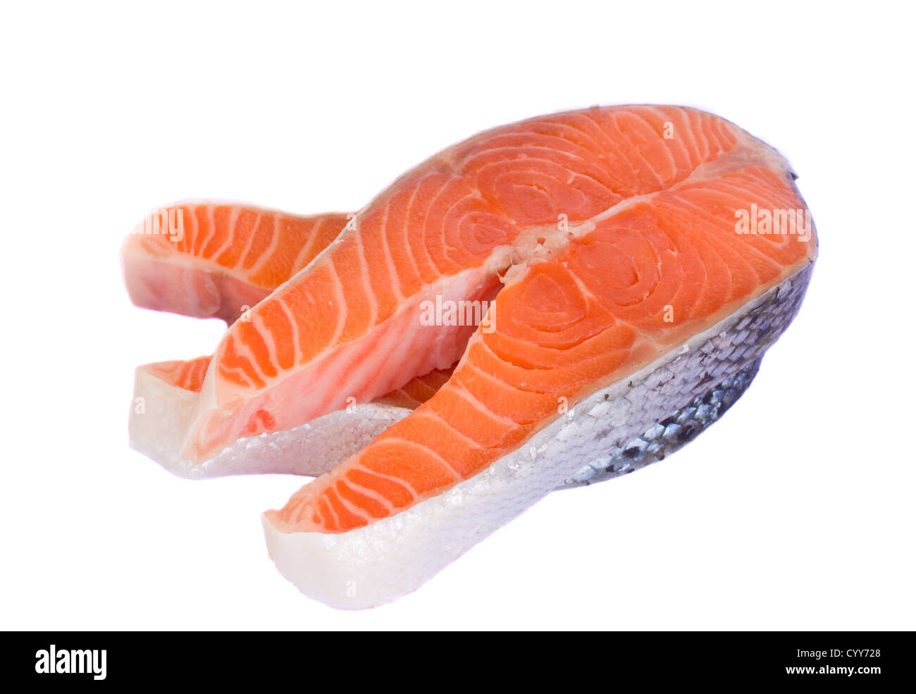 Materie filetti di salmone isolati su sfondo bianco Foto Stock