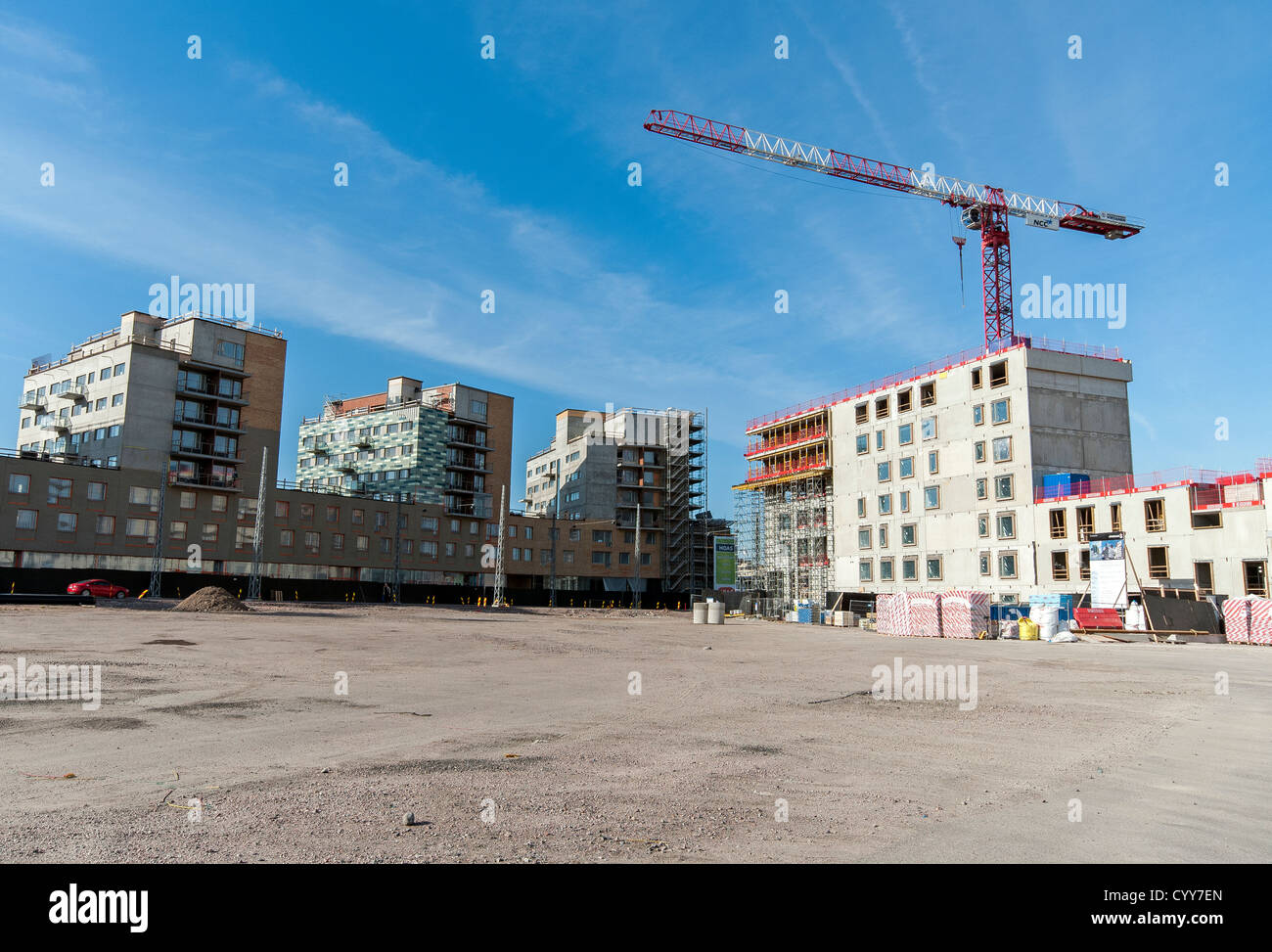 Lo sviluppo urbano nel quartiere Jätkäsaari di Helsinki sul sito del vecchio contenitore di spedizione porto Foto Stock