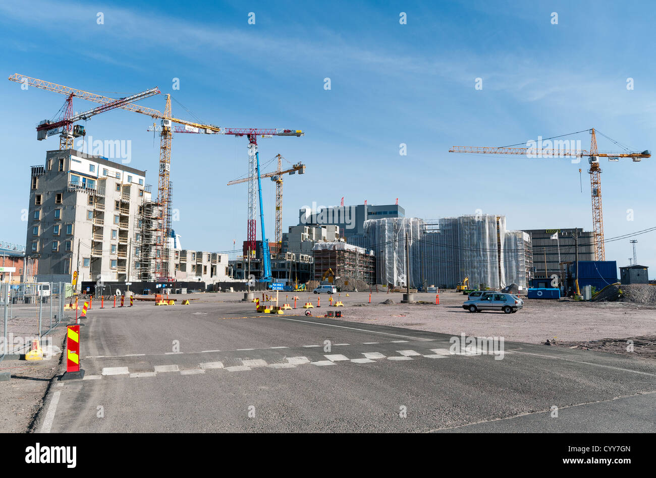 Lo sviluppo urbano nel quartiere Jätkäsaari di Helsinki sul sito del vecchio contenitore di spedizione porto Foto Stock