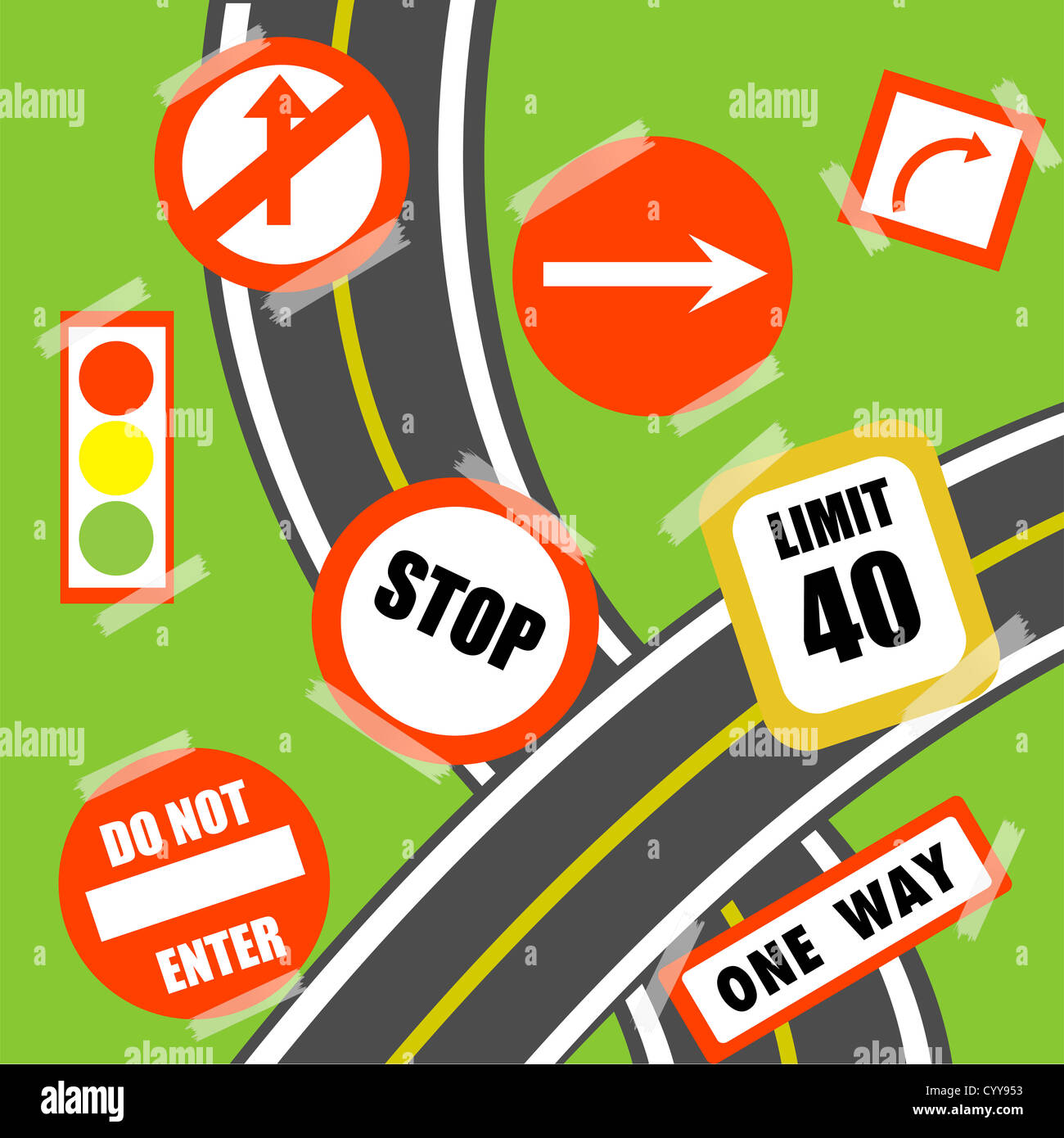 Illustrazione della segnaletica stradale su sfondo bianco Foto stock Alamy