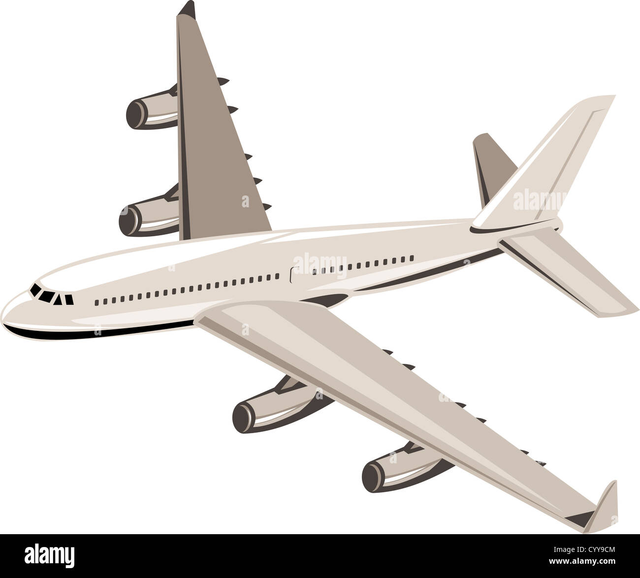 Illustrazione di un jet commerciale aereo aereo di linea sul volo battenti sfondo isolato Foto Stock