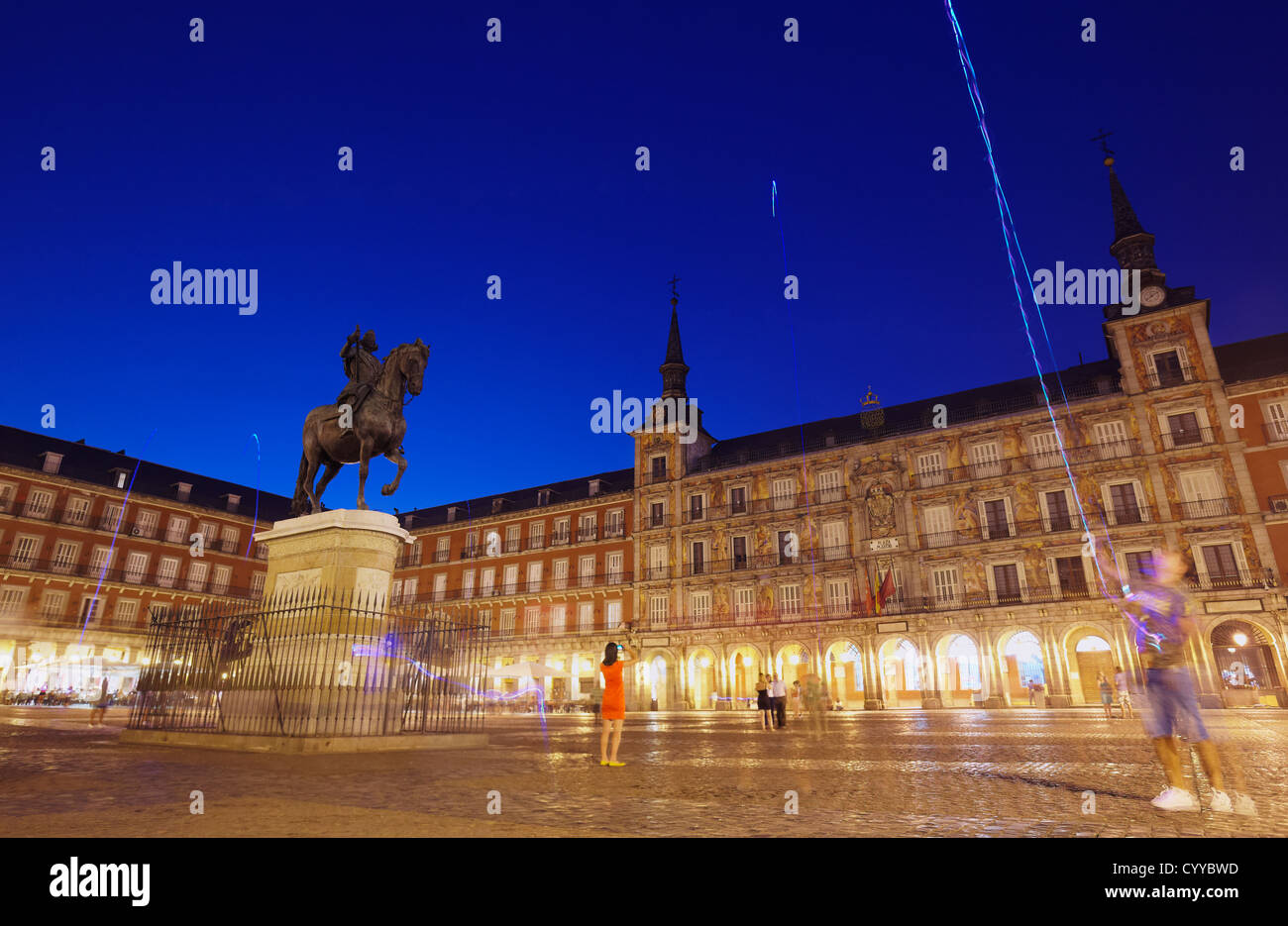 Plaza Mayor di notte, Madrid, Spagna Foto Stock