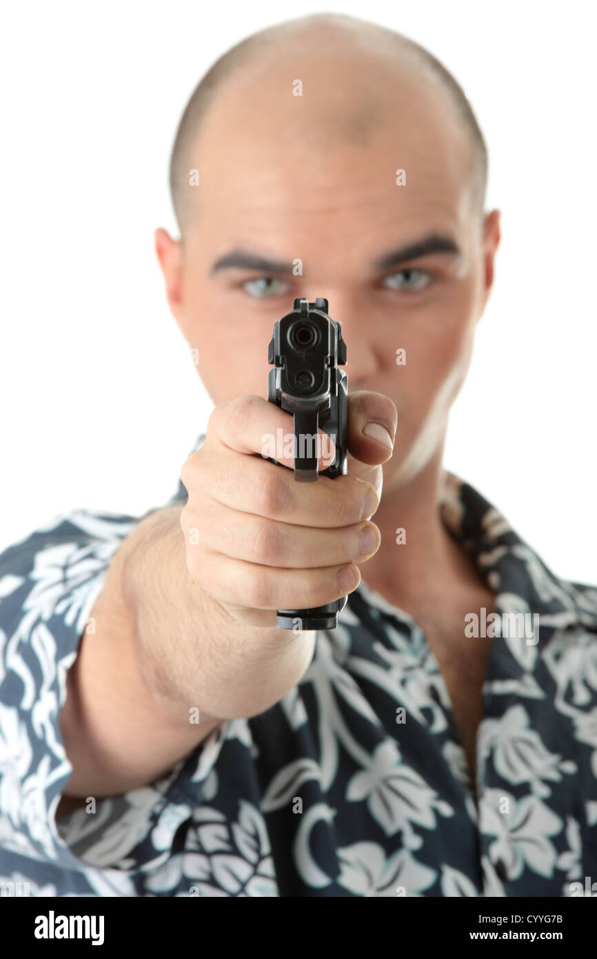 Gli uomini con la pistola, isolato su bianco Foto Stock