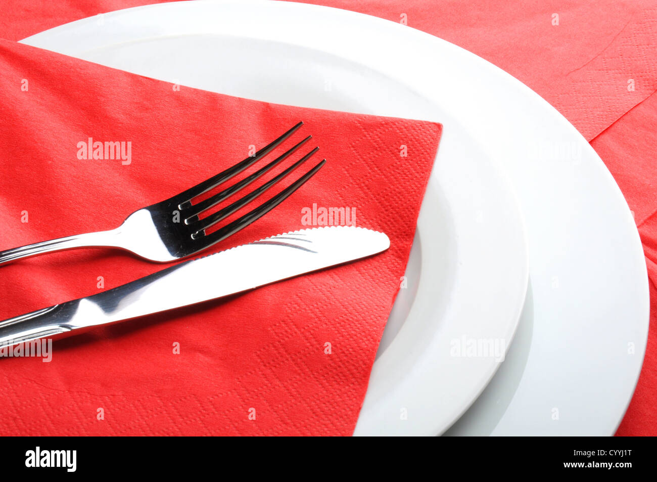 Coltello e forchetta che mostra il cibo o il concetto di ristorante Foto Stock