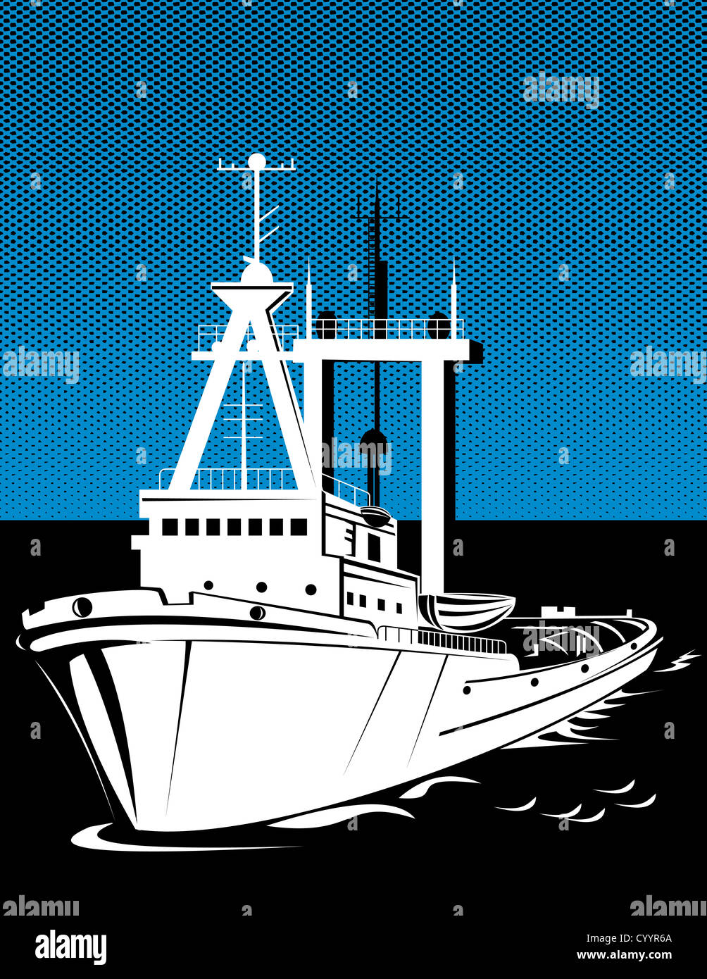 Illustrazione di un rimorchiatore fatto in stile retrò Foto Stock