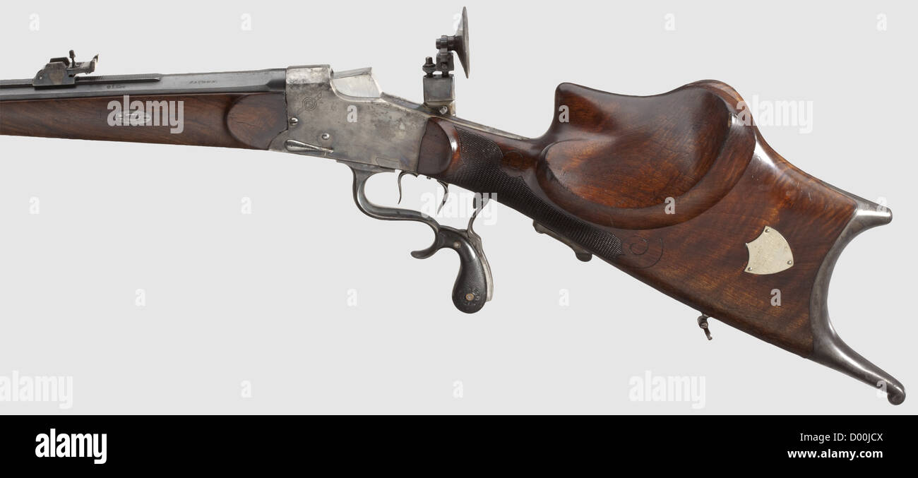 Un tedesco sport carabina, H. Münch in Aachen 1929,cal. 8.15 x 46 R, n. 4452,numeri corrispondenti incl. vista posteriore con apertura. Cilindro ottagonale con foro a specchio, corona di prova/'NBUG' 9.29,piatto di avvistamento lavorato a macchina,firma 'PRIMA WITTENER STAHL',firma Münch,lunghezza canna 80 cm,campo visivo,apertura posteriore. Action 'ORIGINAL BÜCHEL MEISTER', trigger di set multiplo, leva di azione con bilance di presa in plastica nera (leggermente danneggiate) e leva di bloccaggio separata, parti di azione rinforzate con custodia colorata, il ricevitore inscritto sul lato sinistro 'EFB LUNA'. Bella,diritti-aggiuntivi-clearences-non disponibile Foto Stock Un tedesco sport carabina, H. Münch in Aachen 1929,cal. 8.15 x 46 R, n. 4452,numeri corrispondenti incl. vista posteriore con apertura. Cilindro ottagonale con foro a specchio, corona di prova/'NBUG' 9.29,piatto di avvistamento lavorato a macchina,firma 'PRIMA WITTENER STAHL',firma Münch,lunghezza canna 80 cm,campo visivo,apertura posteriore. Action 'ORIGINAL BÜCHEL MEISTER', trigger di set multiplo, leva di azione con bilance di presa in plastica nera (leggermente danneggiate) e leva di bloccaggio separata, parti di azione rinforzate con custodia colorata, il ricevitore inscritto sul lato sinistro 'EFB LUNA'. Bella,diritti-aggiuntivi-clearences-non disponibile Foto Stock