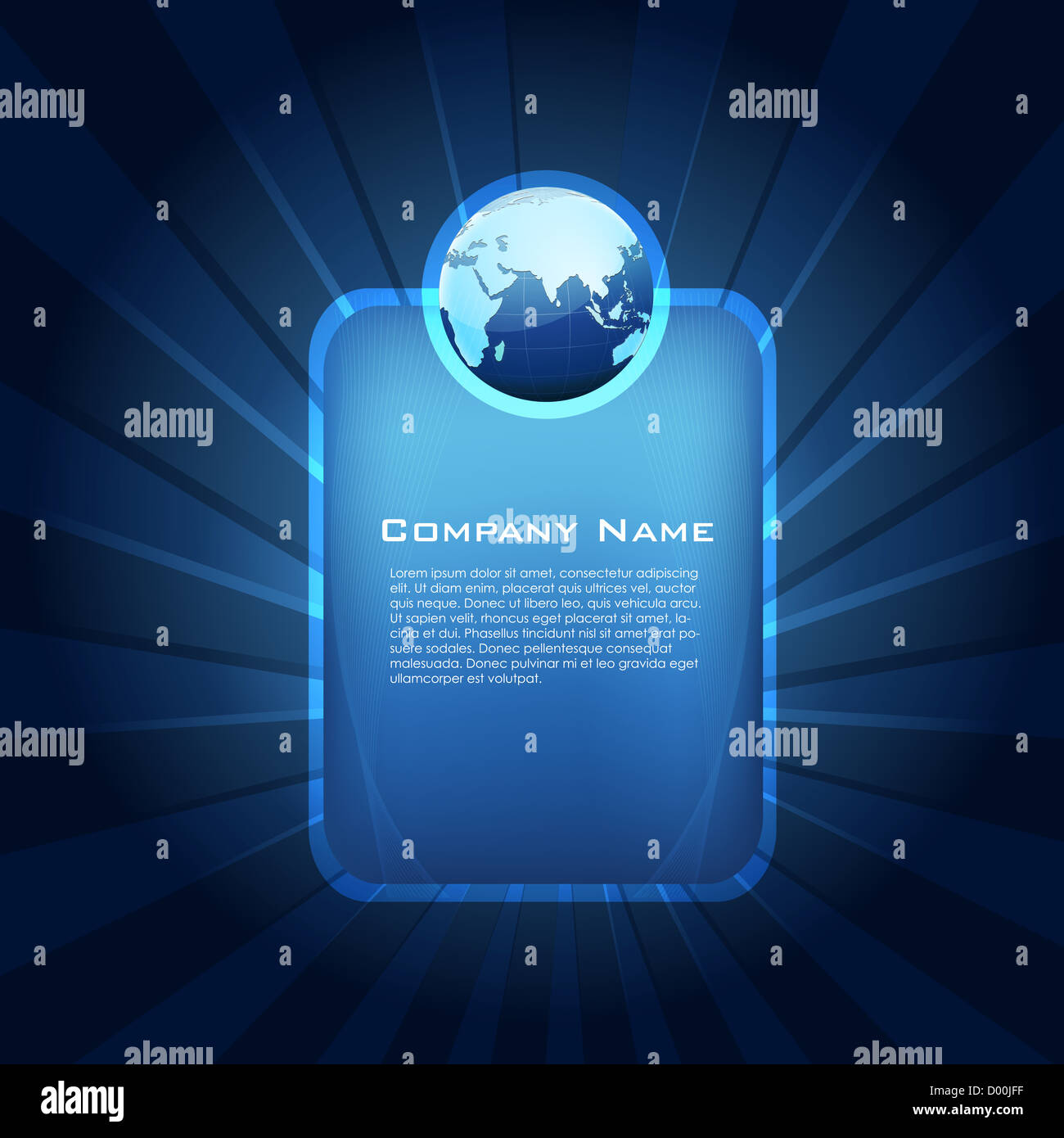 Illustrazione della scheda aziendale con globo Foto Stock