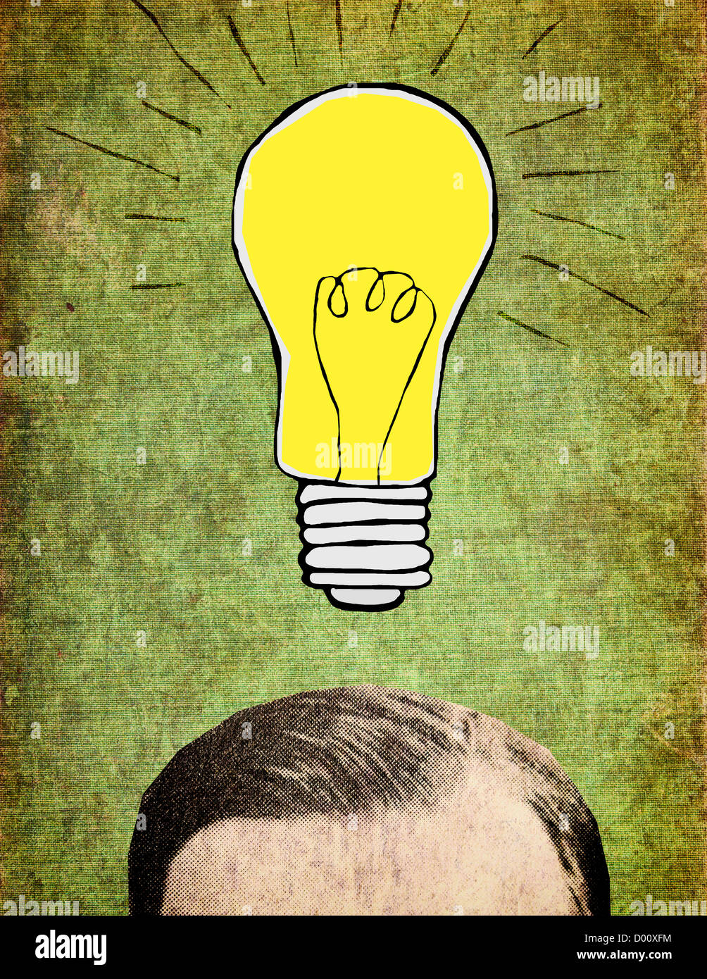 Un uomo con una lampadina sopra la sua testa Foto stock - Alamy