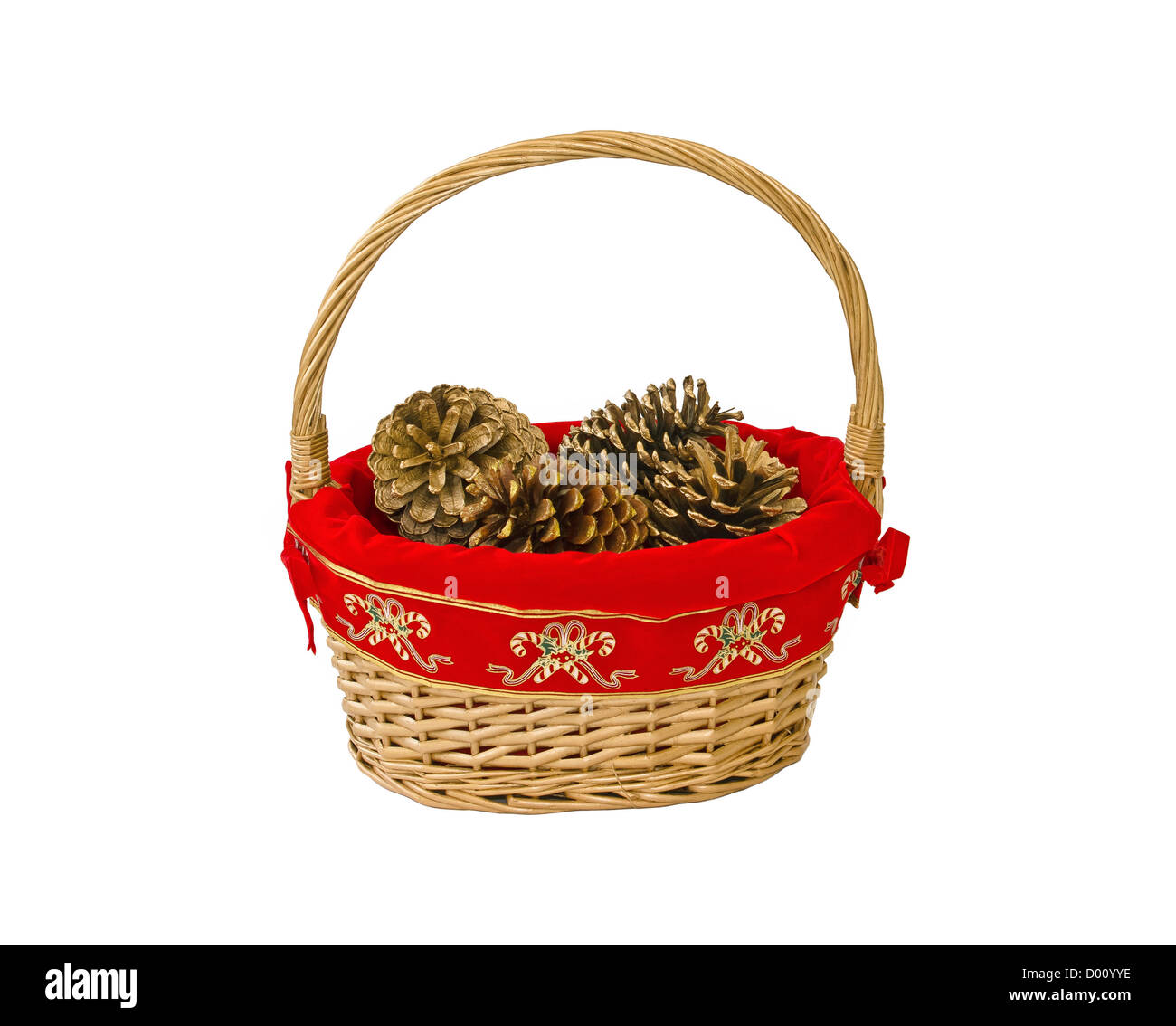 Cesto Natalizio di golden pigne Foto Stock